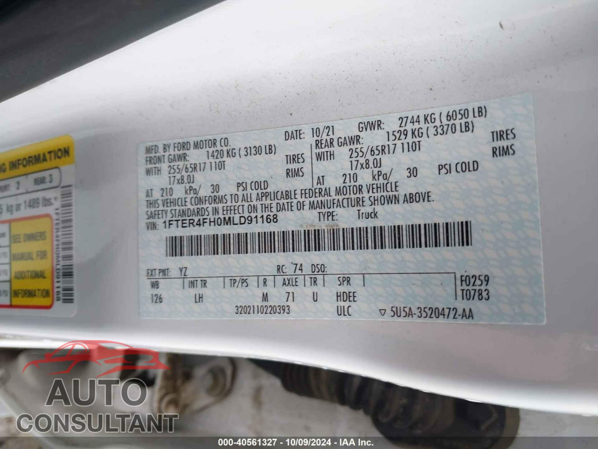 FORD RANGER 2021 - 1FTER4FH0MLD91168