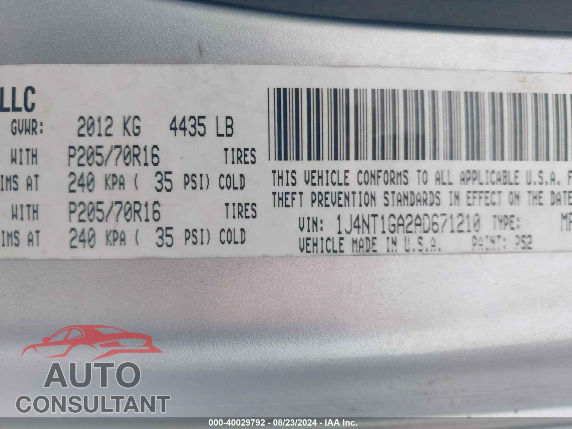 JEEP PATRIOT 2010 - 1J4NT1GA2AD671210