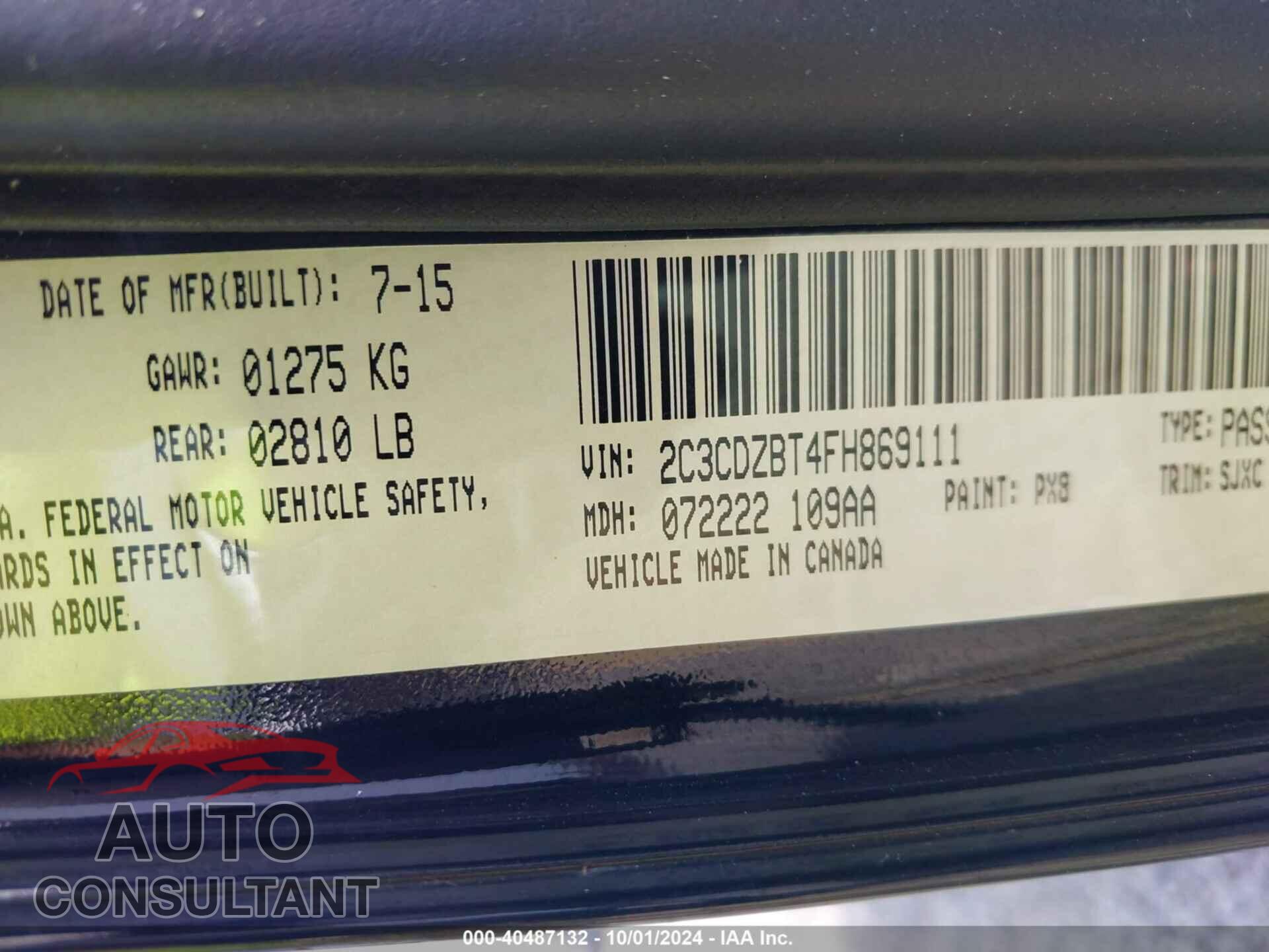 DODGE CHALLENGER 2015 - 2C3CDZBT4FH869111