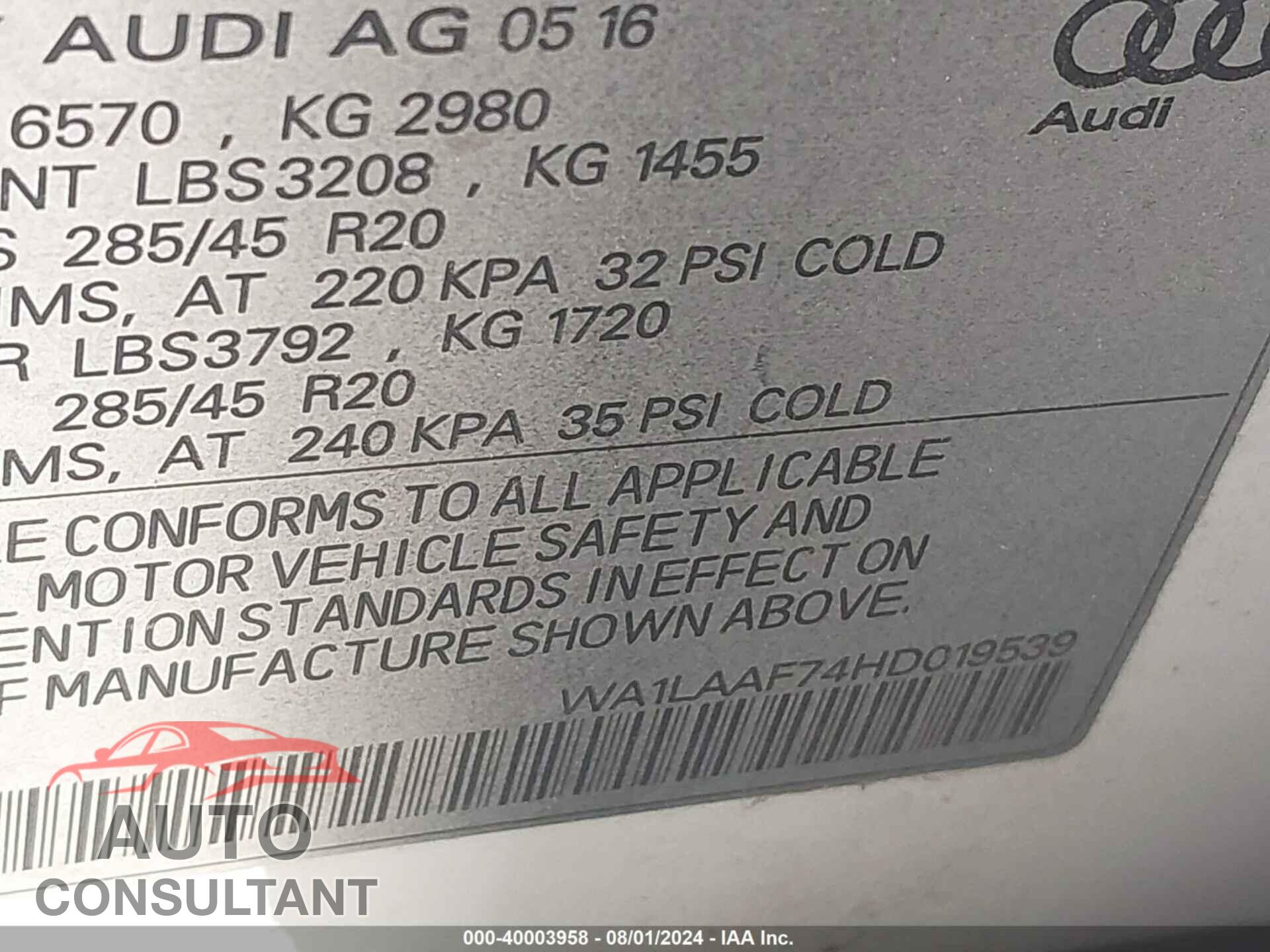 AUDI Q7 2017 - WA1LAAF74HD019539