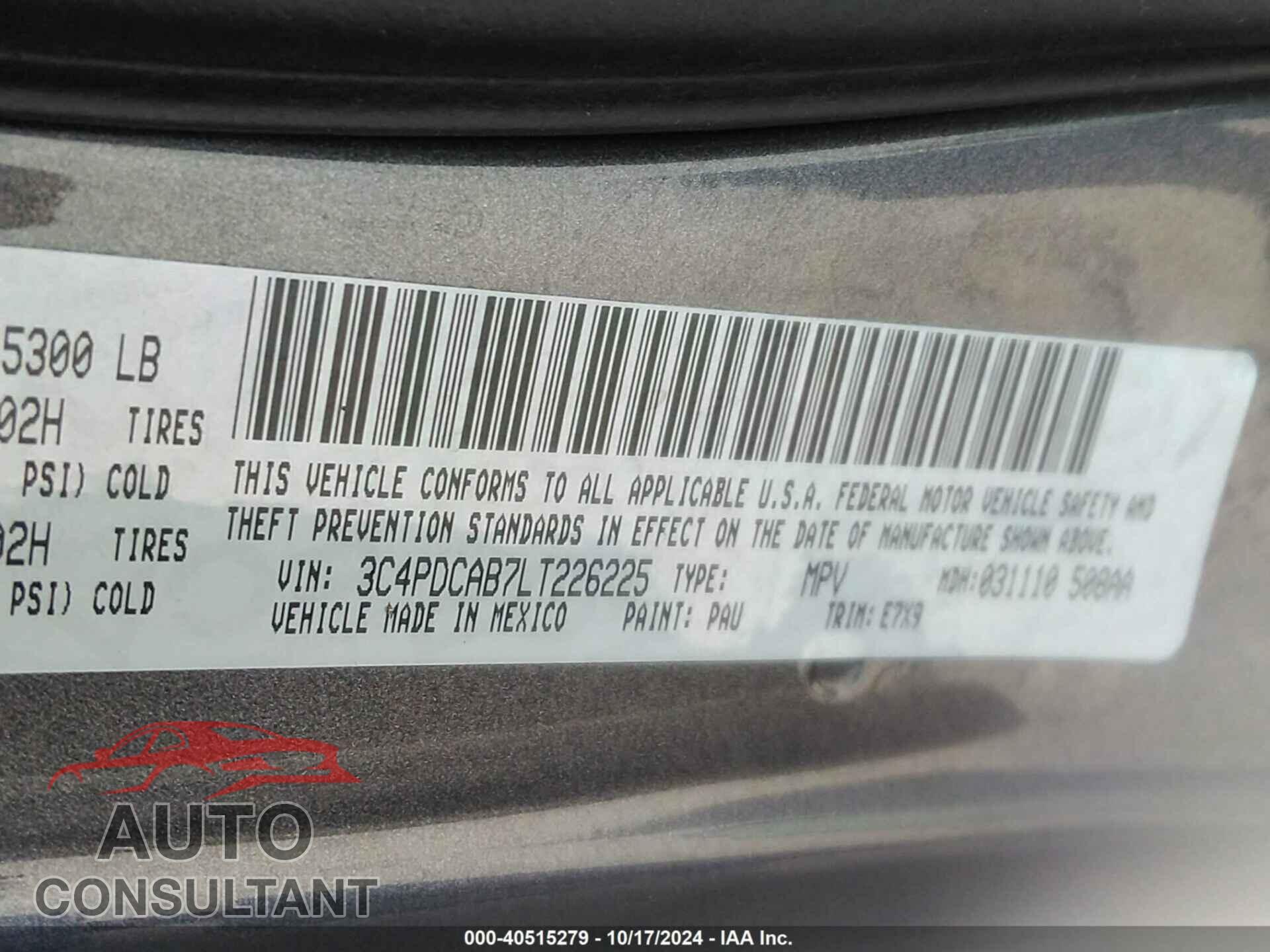 DODGE JOURNEY 2020 - 3C4PDCAB7LT226225