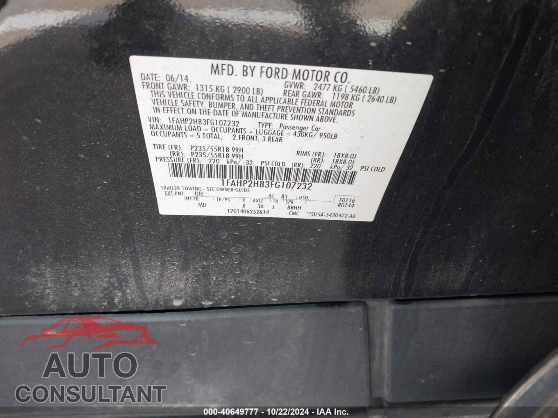 FORD TAURUS 2015 - 1FAHP2H83FG107232