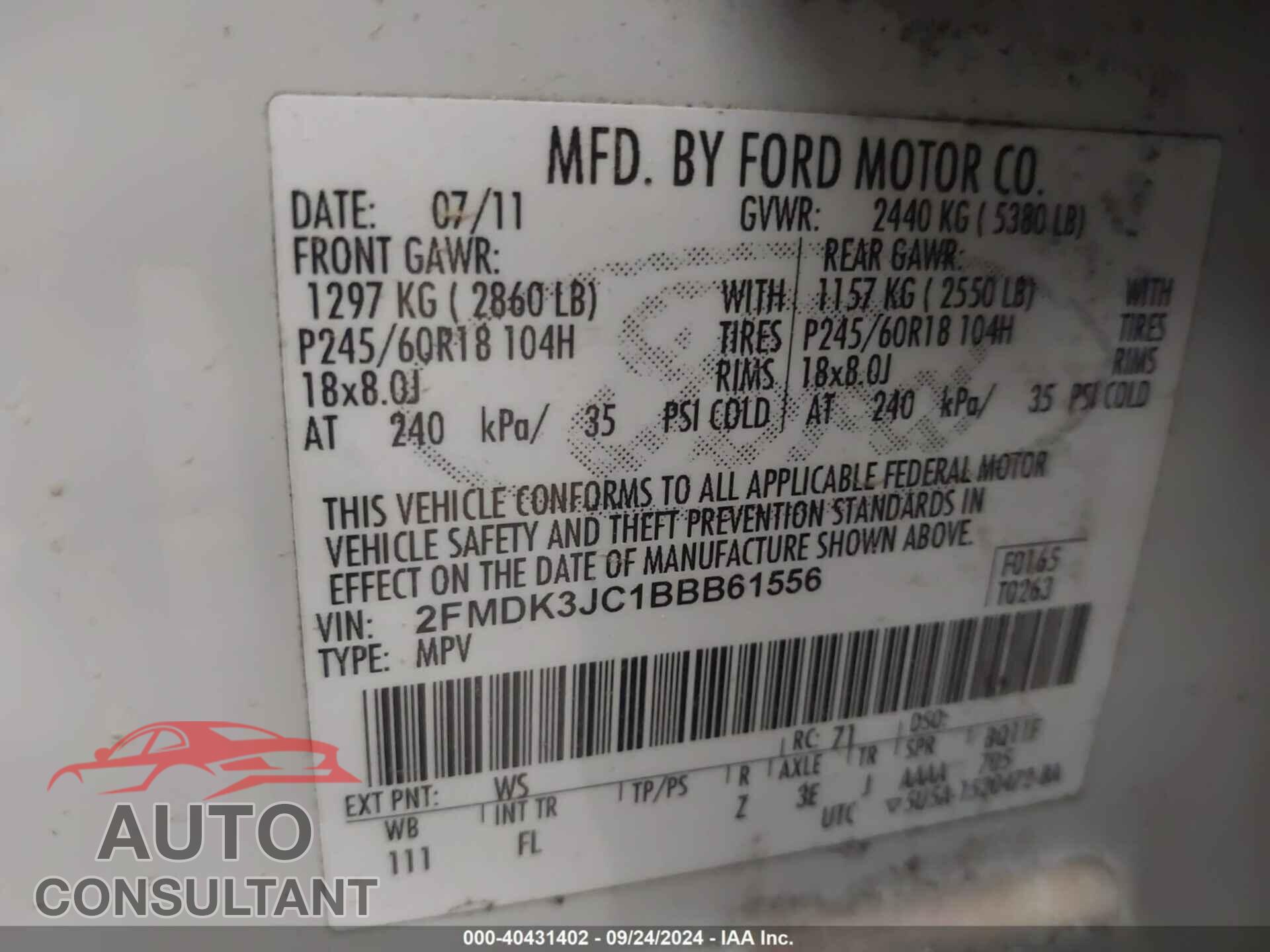 FORD EDGE 2011 - 2FMDK3JC1BBB61556