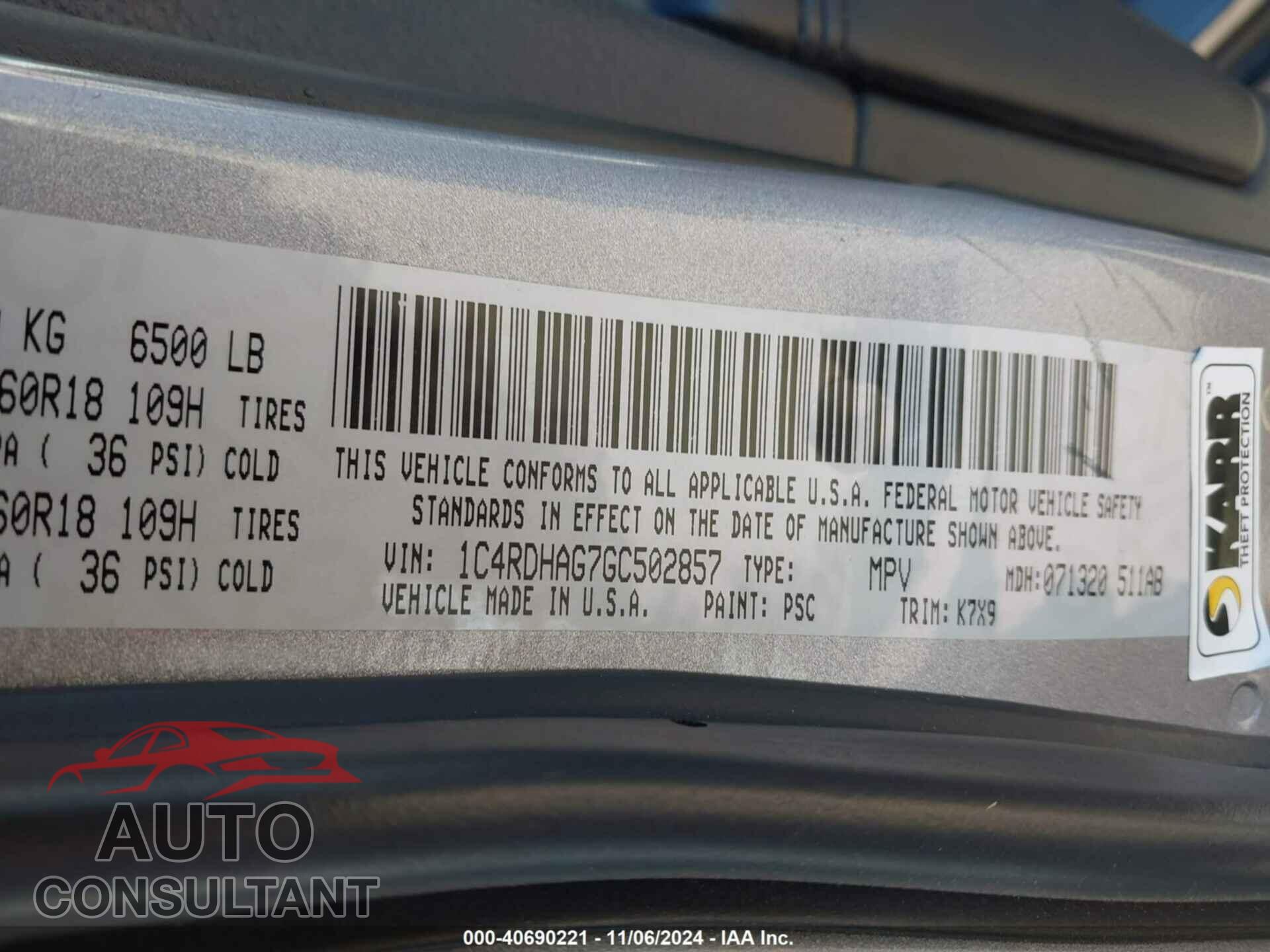DODGE DURANGO 2016 - 1C4RDHAG7GC502857
