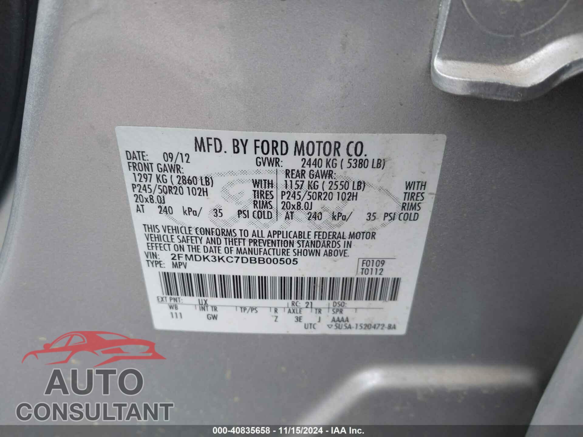FORD EDGE 2013 - 2FMDK3KC7DBB00505