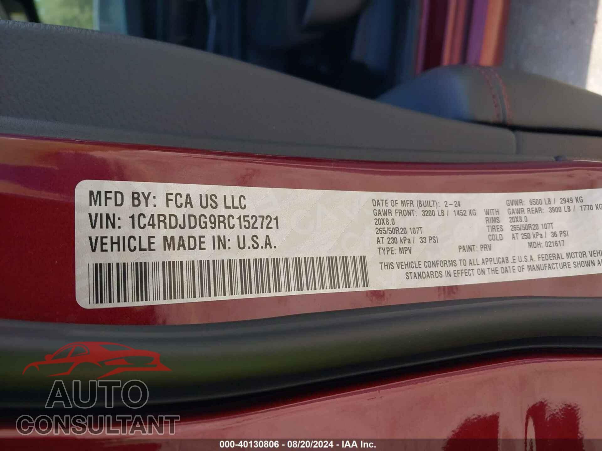 DODGE DURANGO 2024 - 1C4RDJDG9RC152721