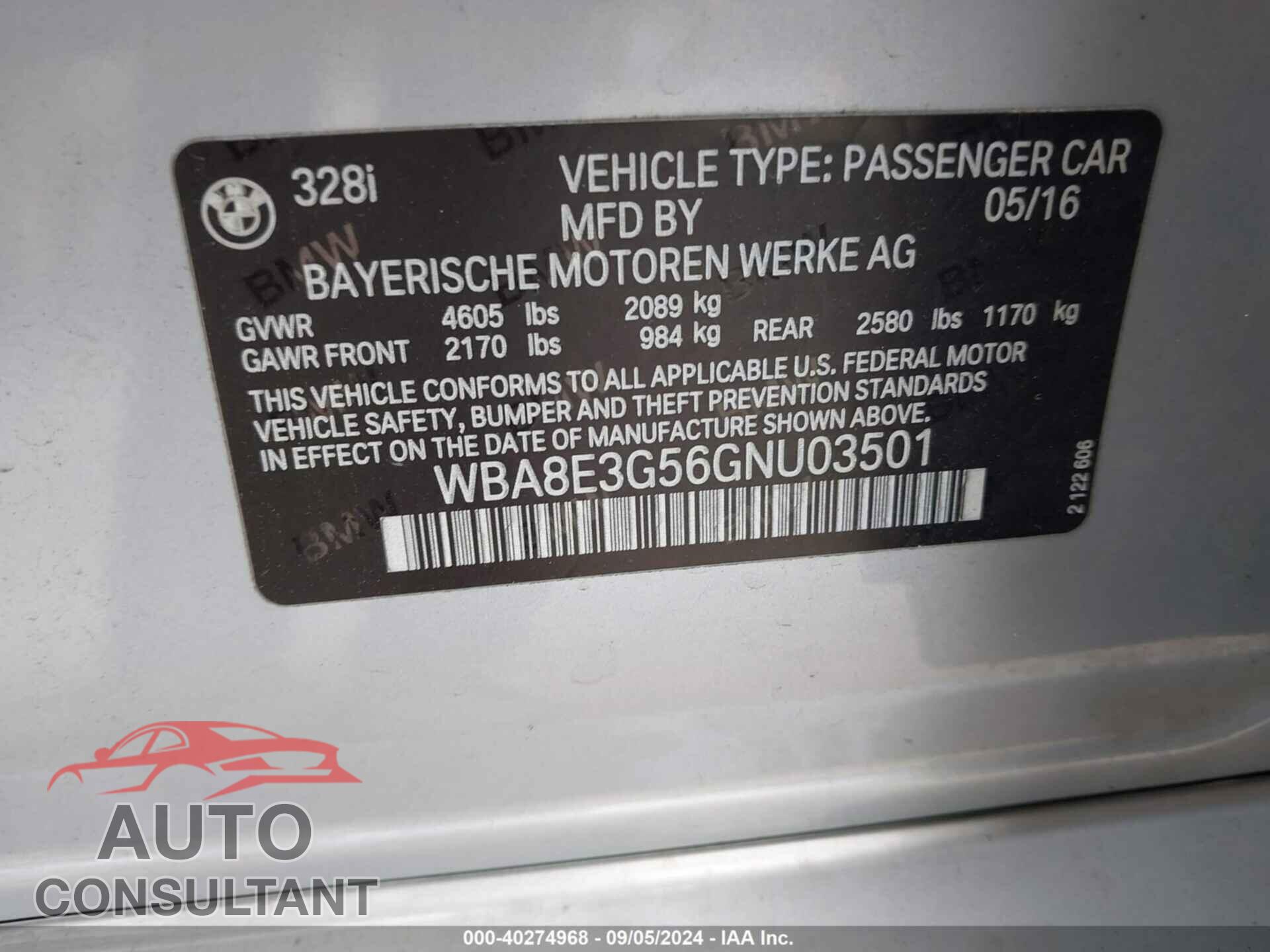 BMW 328I 2016 - WBA8E3G56GNU03501