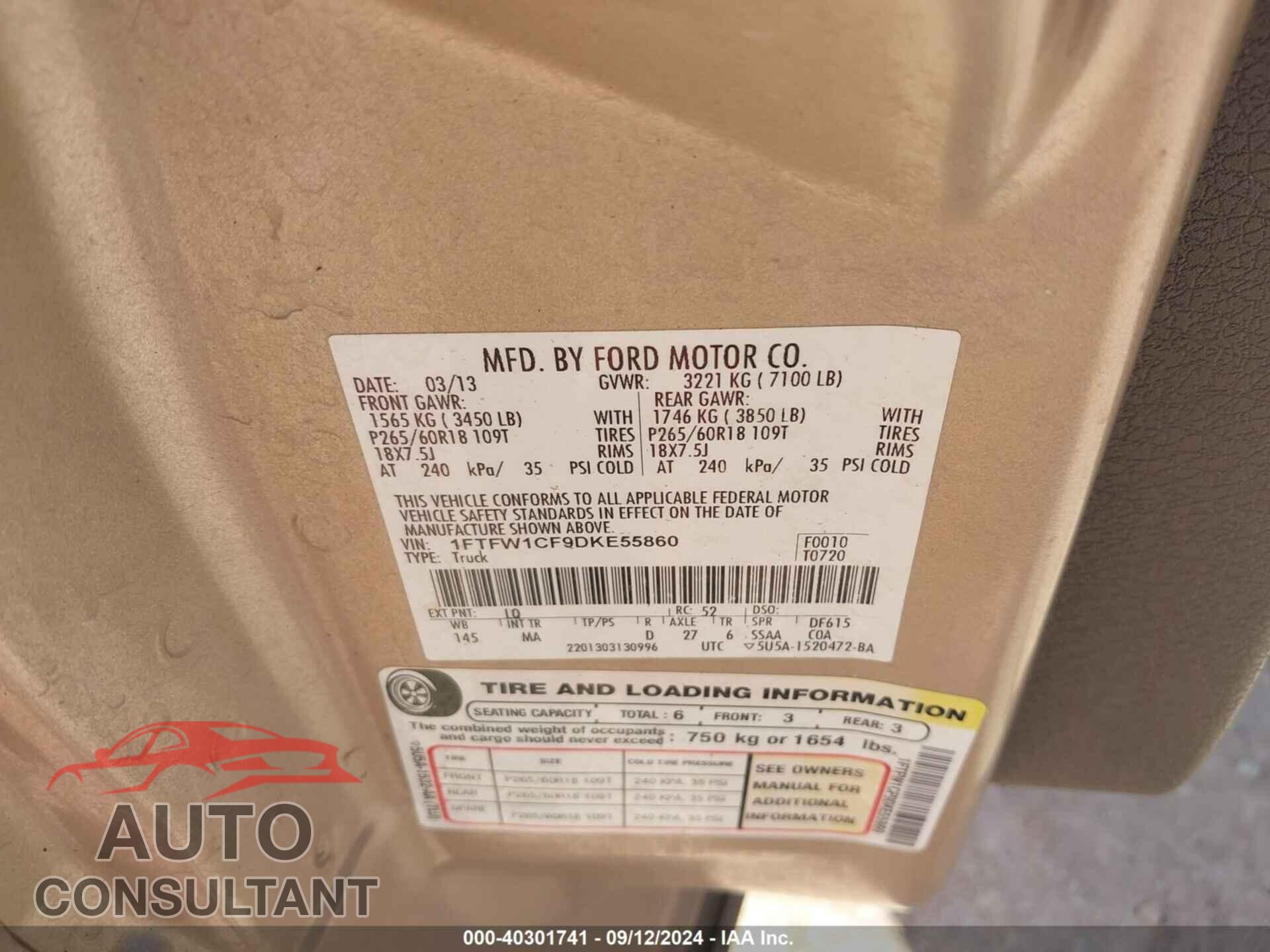 FORD F-150 2013 - 1FTFW1CF9DKE55860