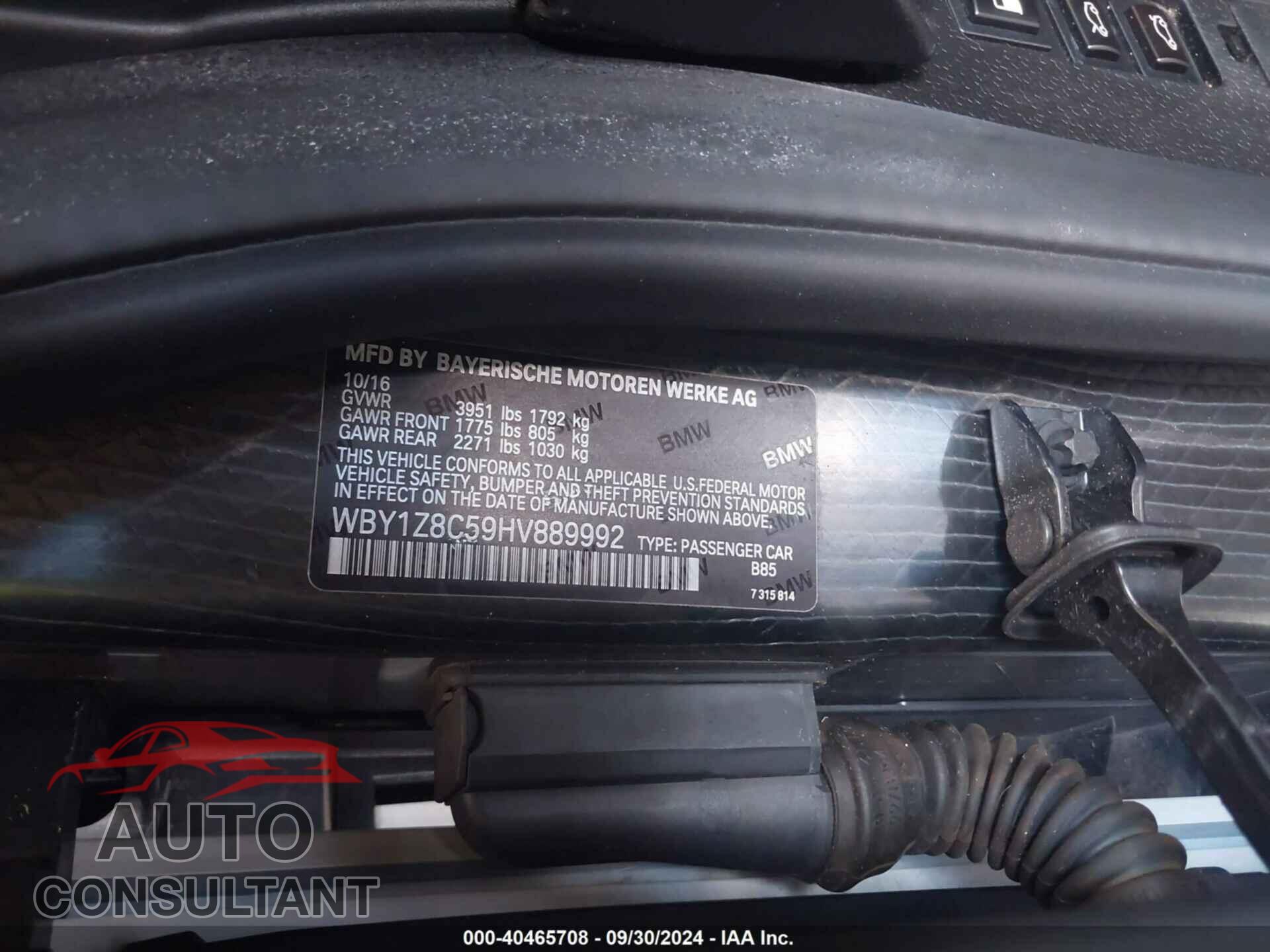 BMW I3 2017 - WBY1Z8C59HV889992
