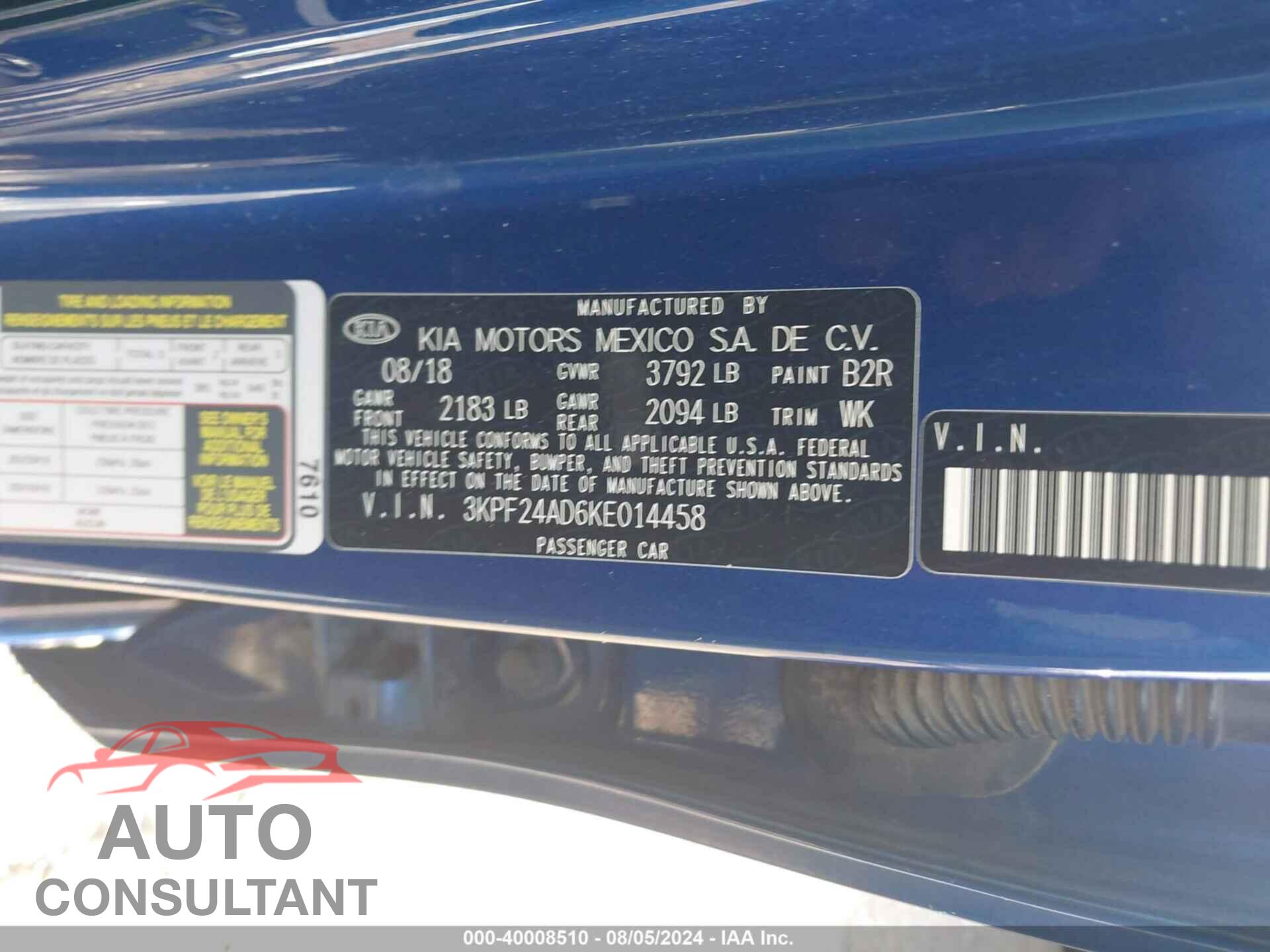 KIA FORTE 2019 - 3KPF24AD6KE014458