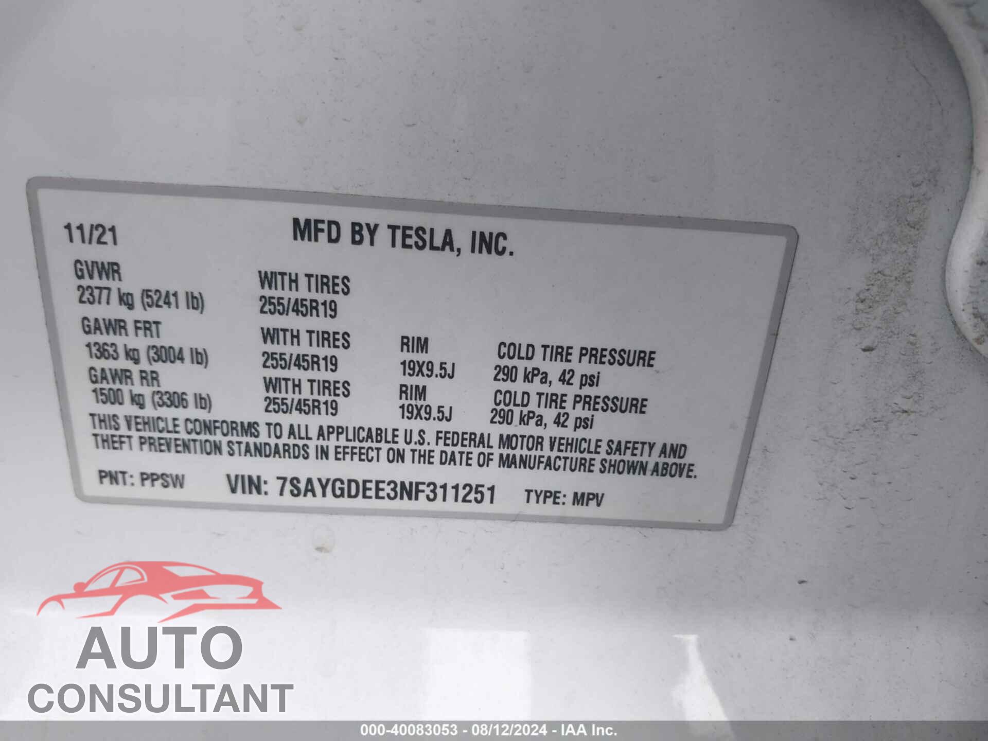 TESLA MODEL Y 2022 - 7SAYGDEE3NF311251