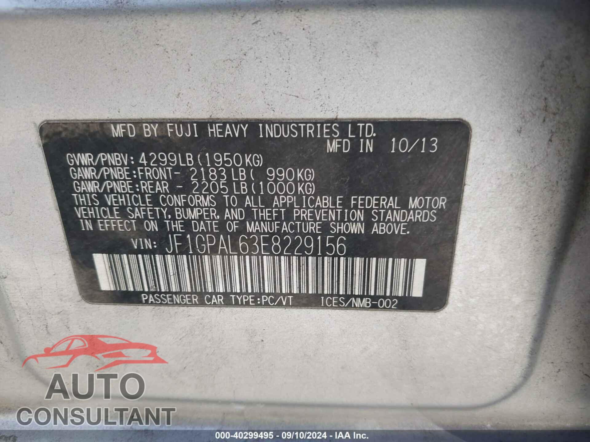 SUBARU IMPREZA 2014 - JF1GPAL63E8229156