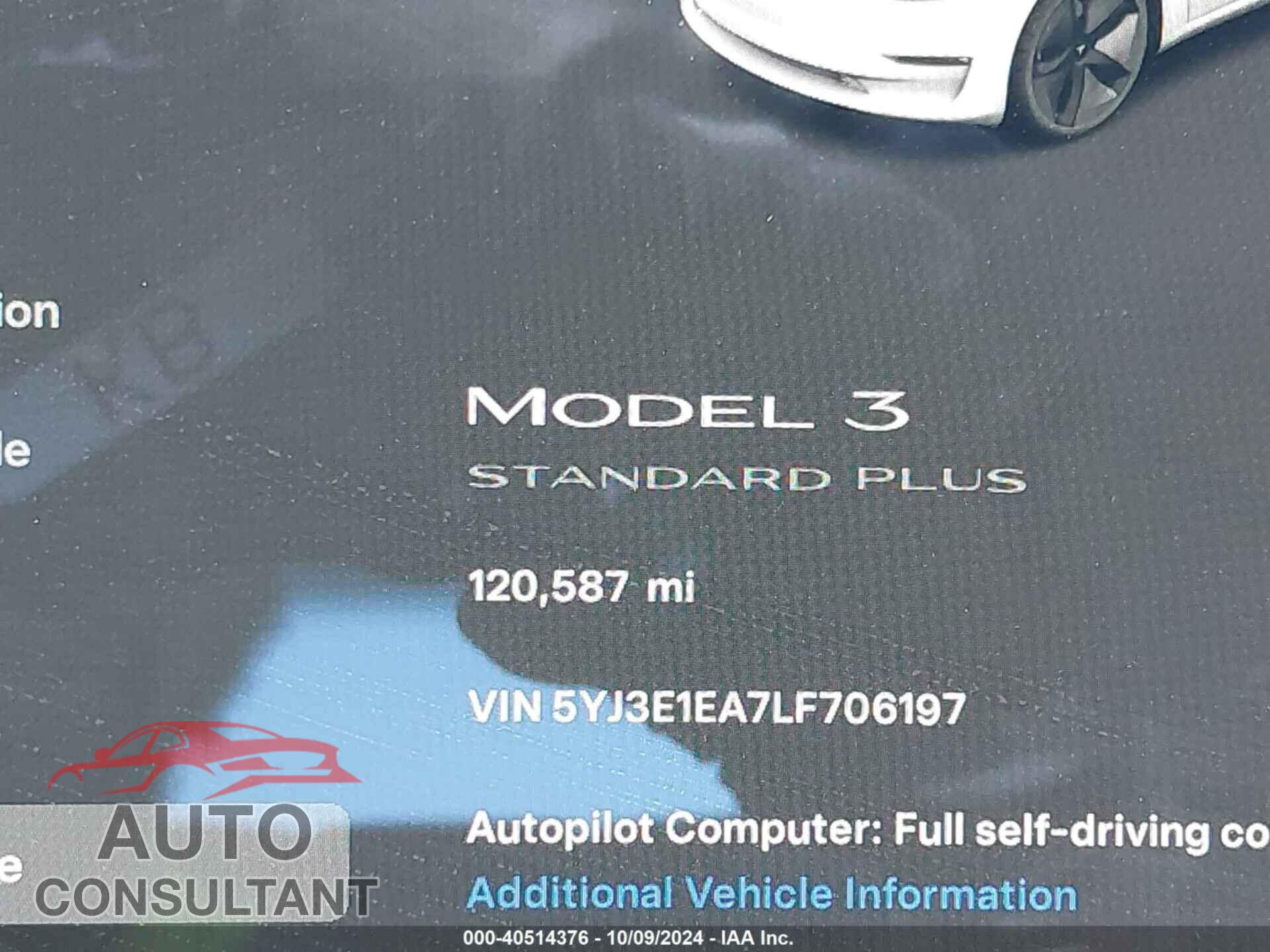 TESLA MODEL 3 2020 - 5YJ3E1EA7LF706197