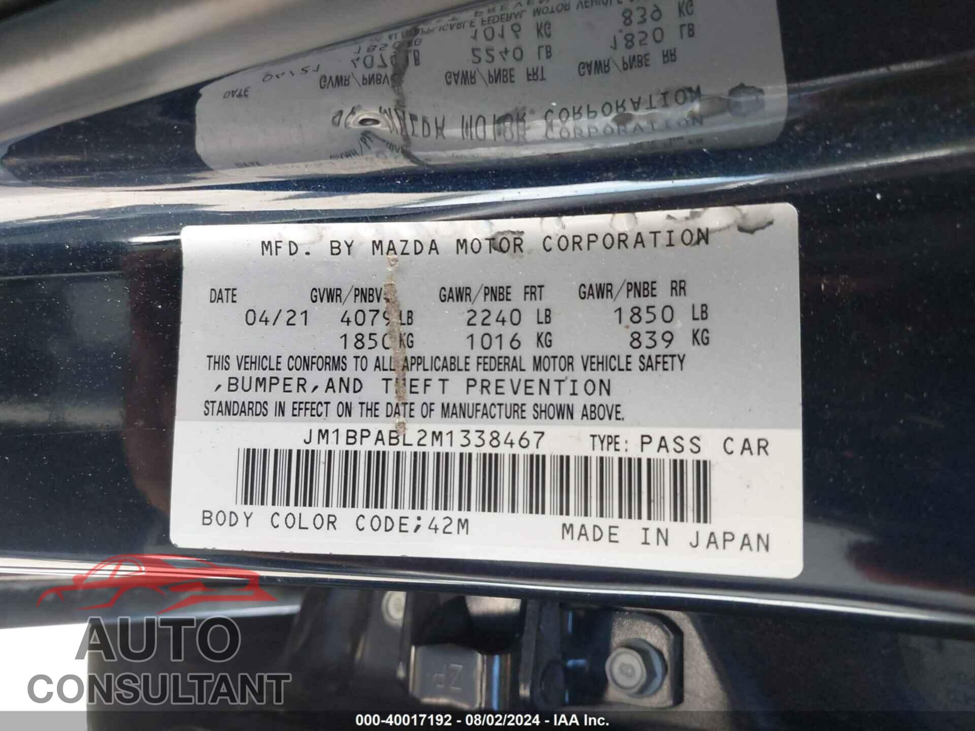 MAZDA MAZDA3 2021 - JM1BPABL2M1338467