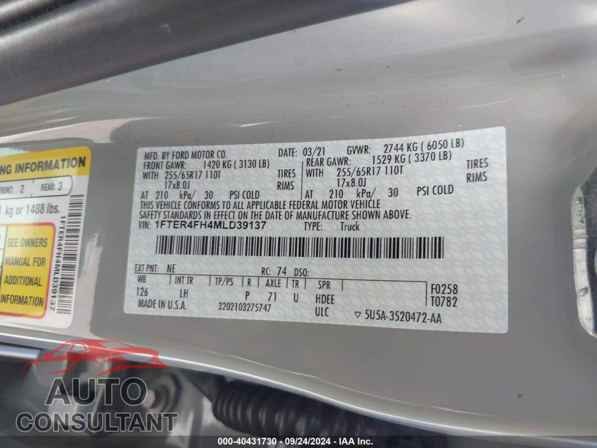 FORD RANGER 2021 - 1FTER4FH4MLD39137