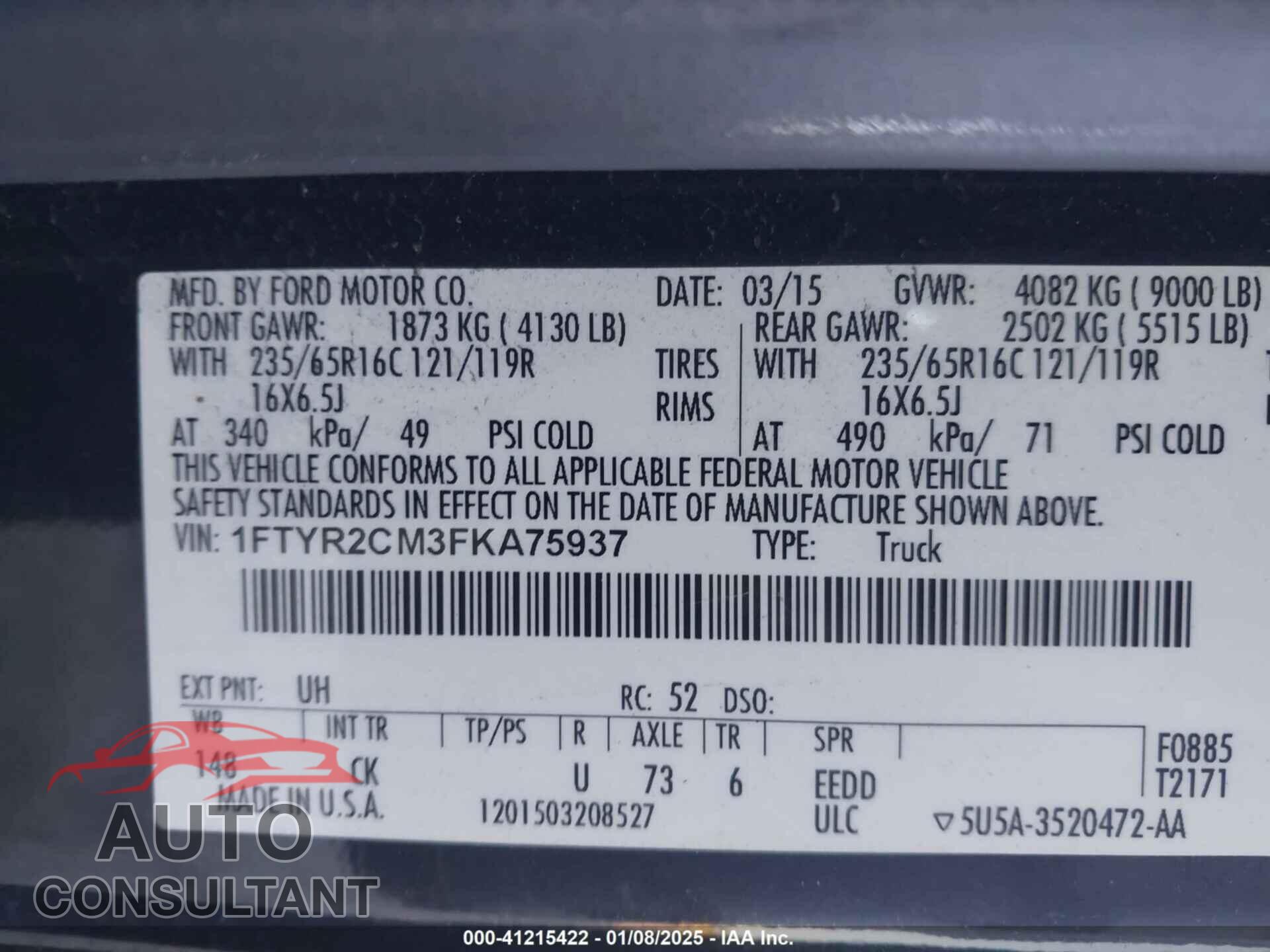 FORD TRANSIT-250 2015 - 1FTYR2CM3FKA75937