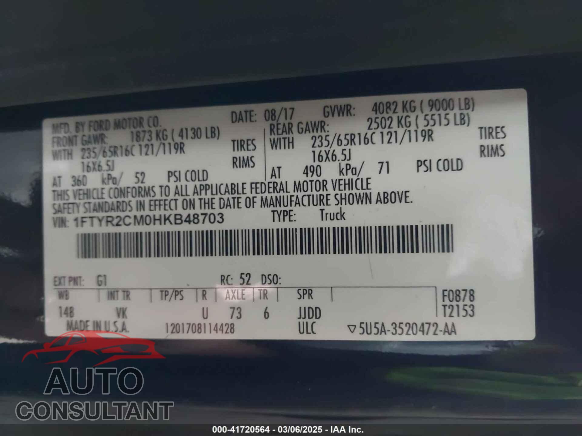 FORD TRANSIT-250 2017 - 1FTYR2CM0HKB48703