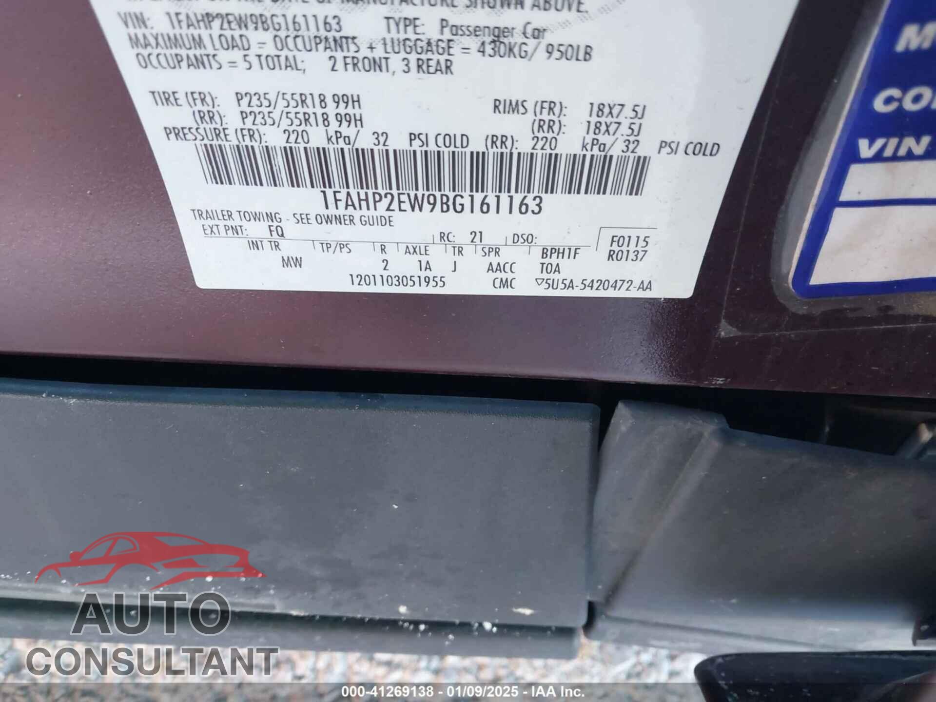 FORD TAURUS 2011 - 1FAHP2EW9BG161163