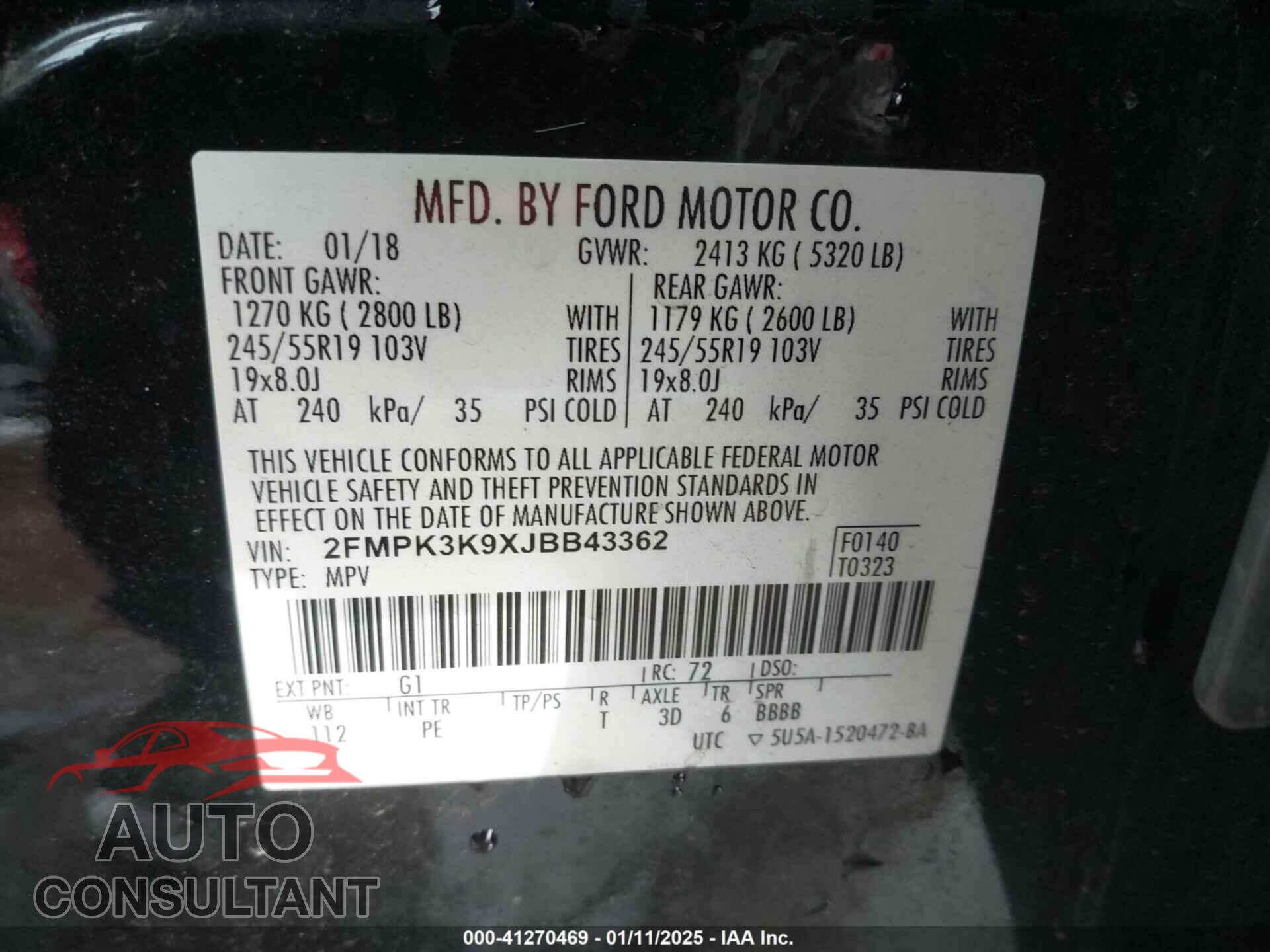FORD EDGE 2018 - 2FMPK3K9XJBB43362
