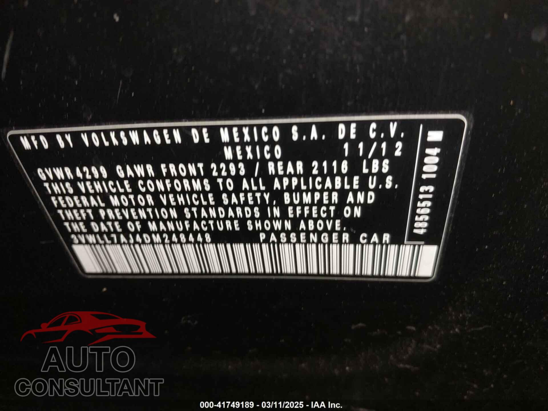 VOLKSWAGEN JETTA 2013 - 3VWLL7AJ4DM248448