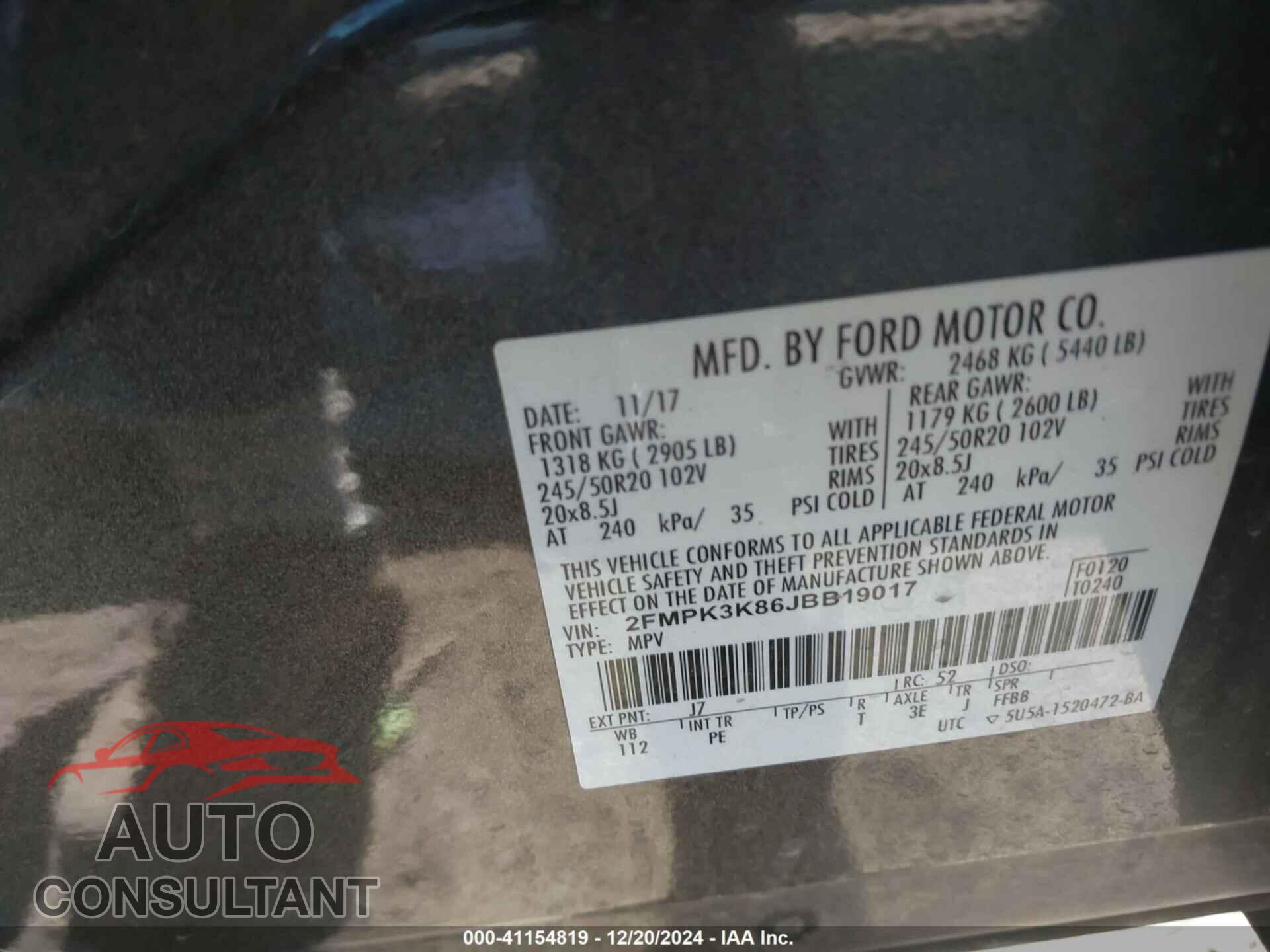 FORD EDGE 2018 - 2FMPK3K86JBB19017