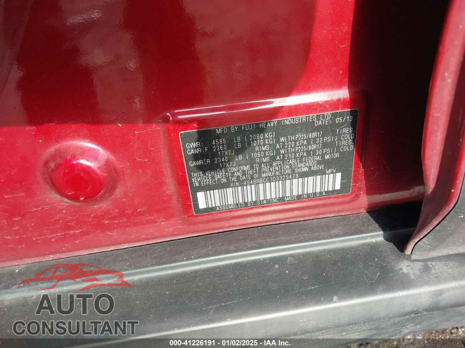 SUBARU OUTBACK 2013 - 4S4BRBCC1D3325479