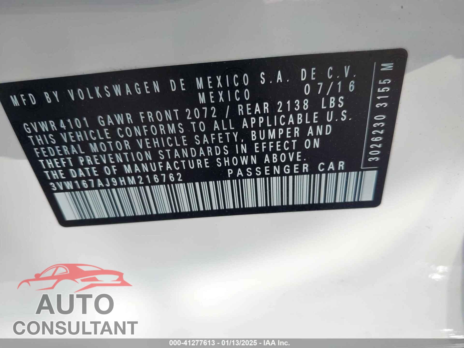 VOLKSWAGEN JETTA 2017 - 3VW167AJ9HM216762