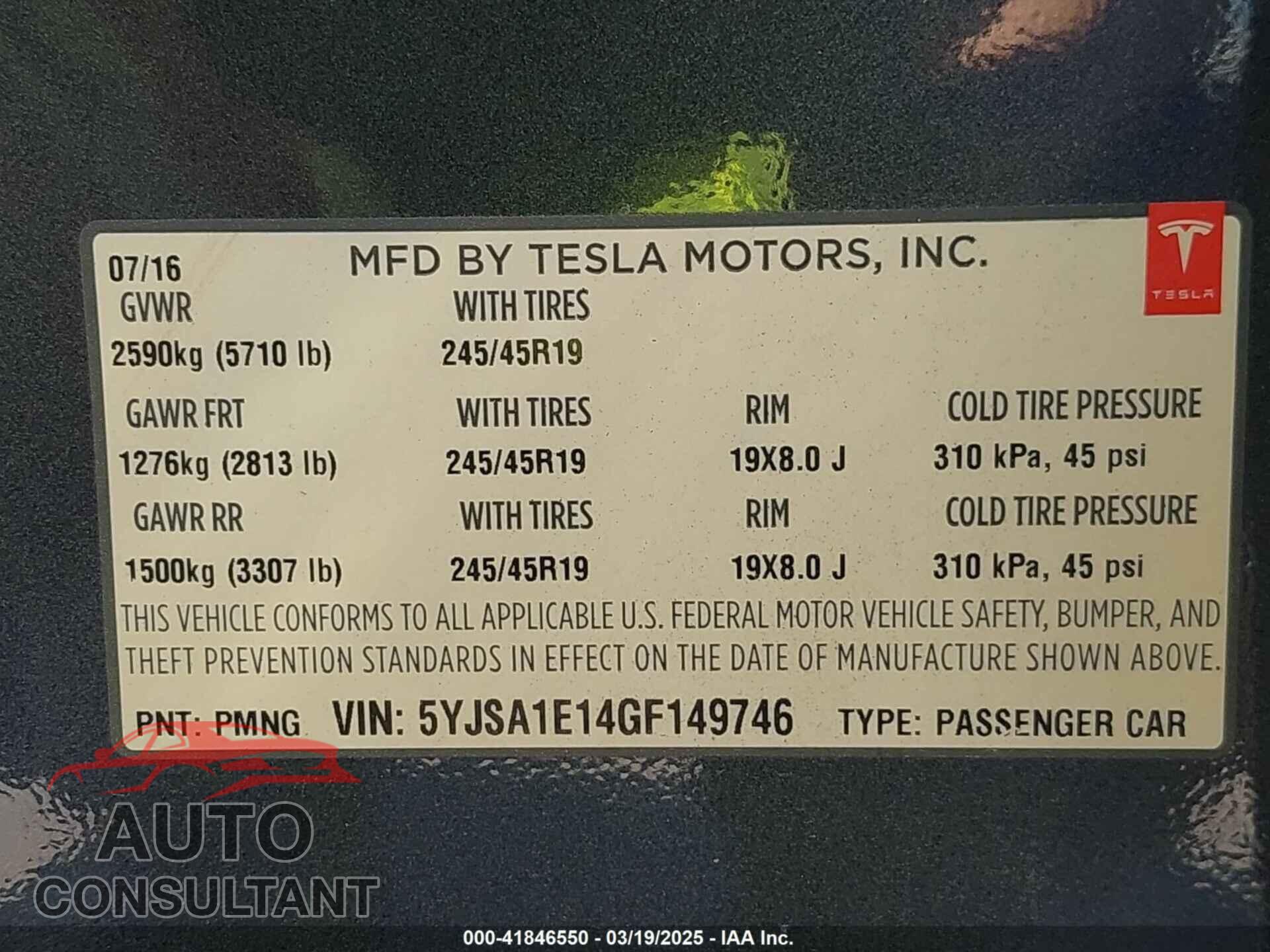 TESLA MODEL S 2016 - 5YJSA1E14GF149746