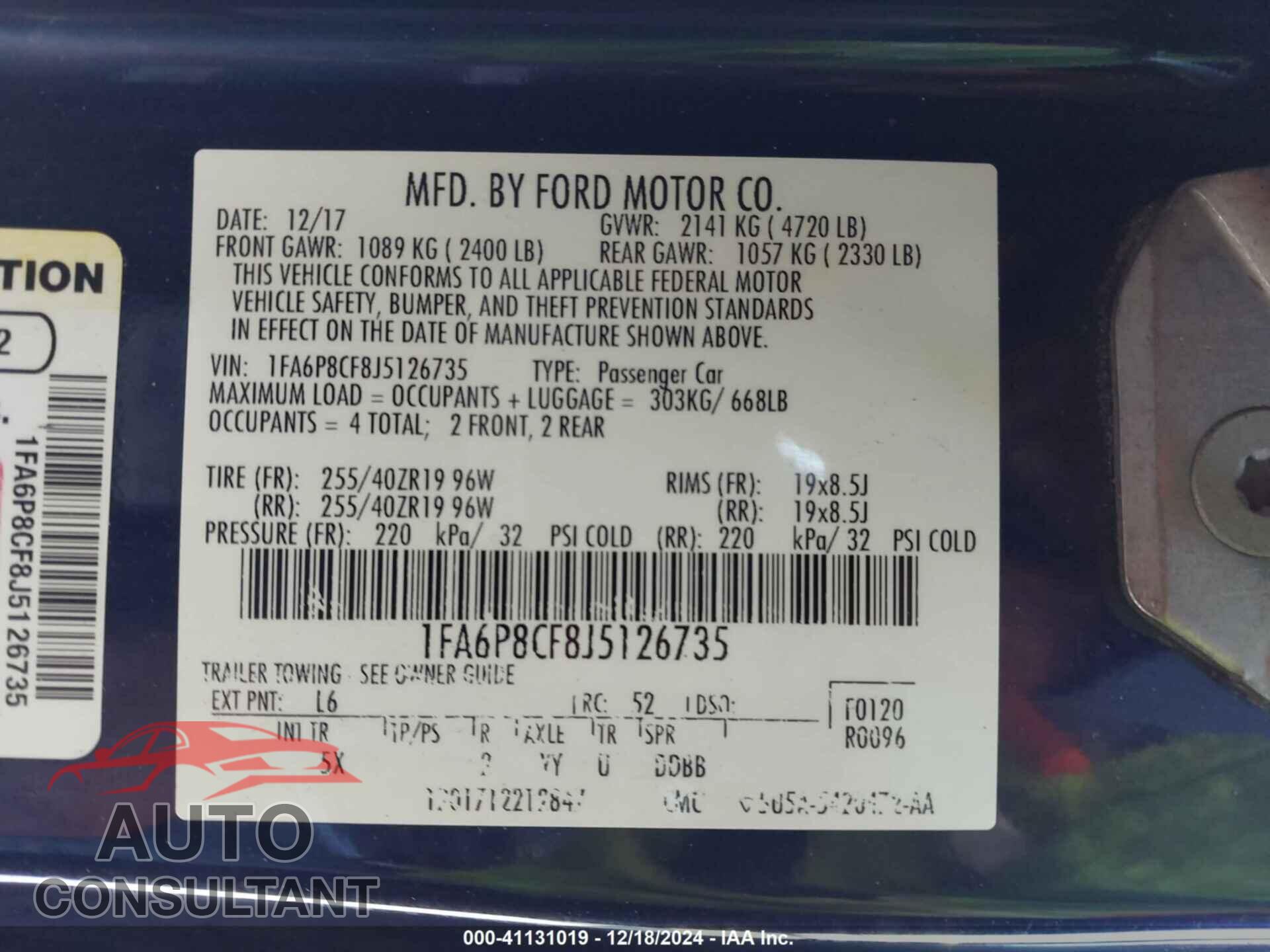 FORD MUSTANG 2018 - 1FA6P8CF8J5126735