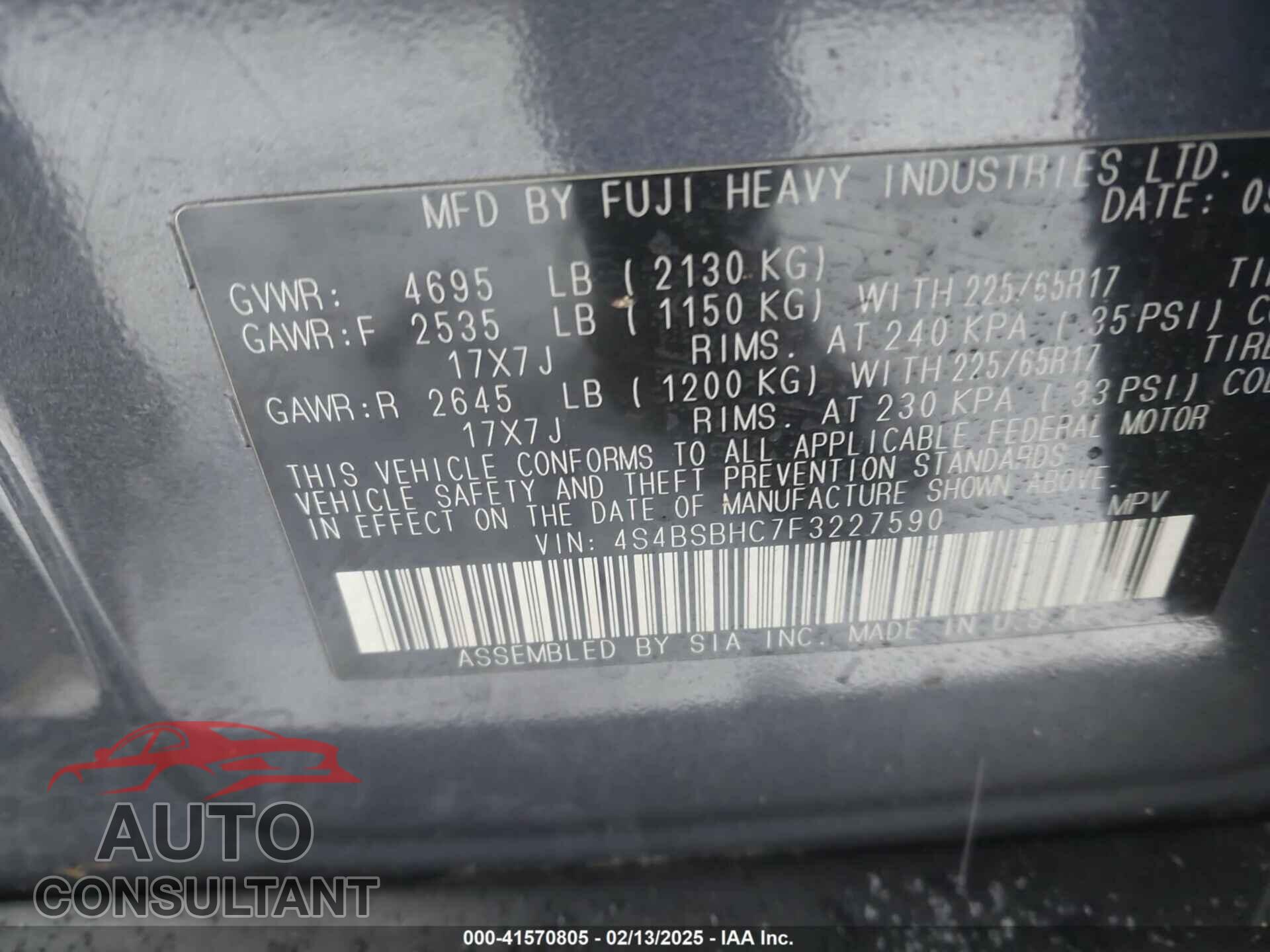 SUBARU OUTBACK 2015 - 4S4BSBHC7F3227590
