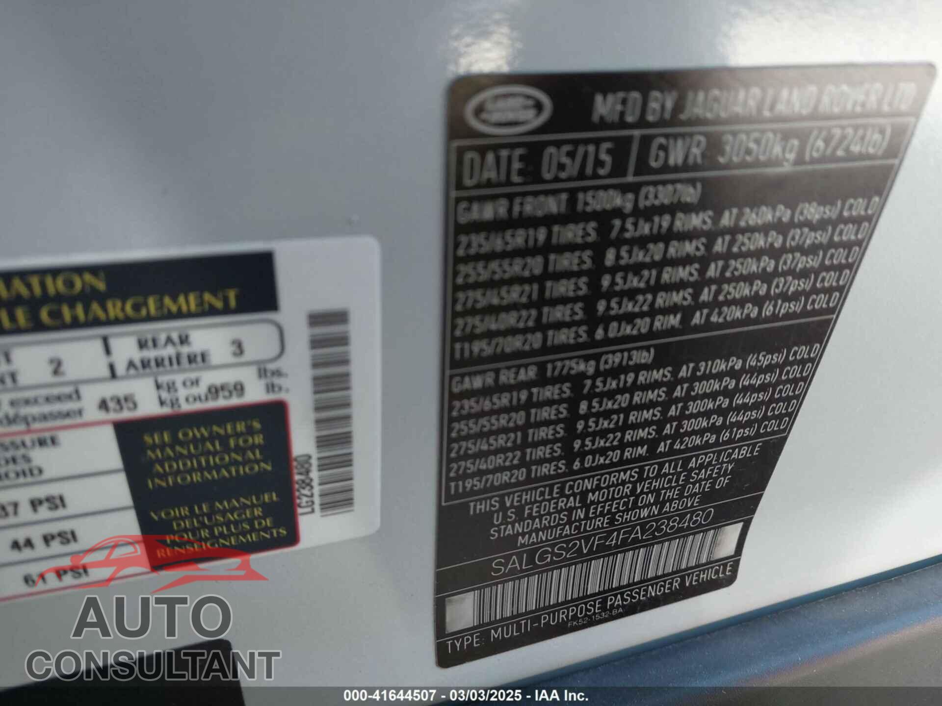 LAND ROVER RANGE ROVER 2015 - SALGS2VF4FA238480