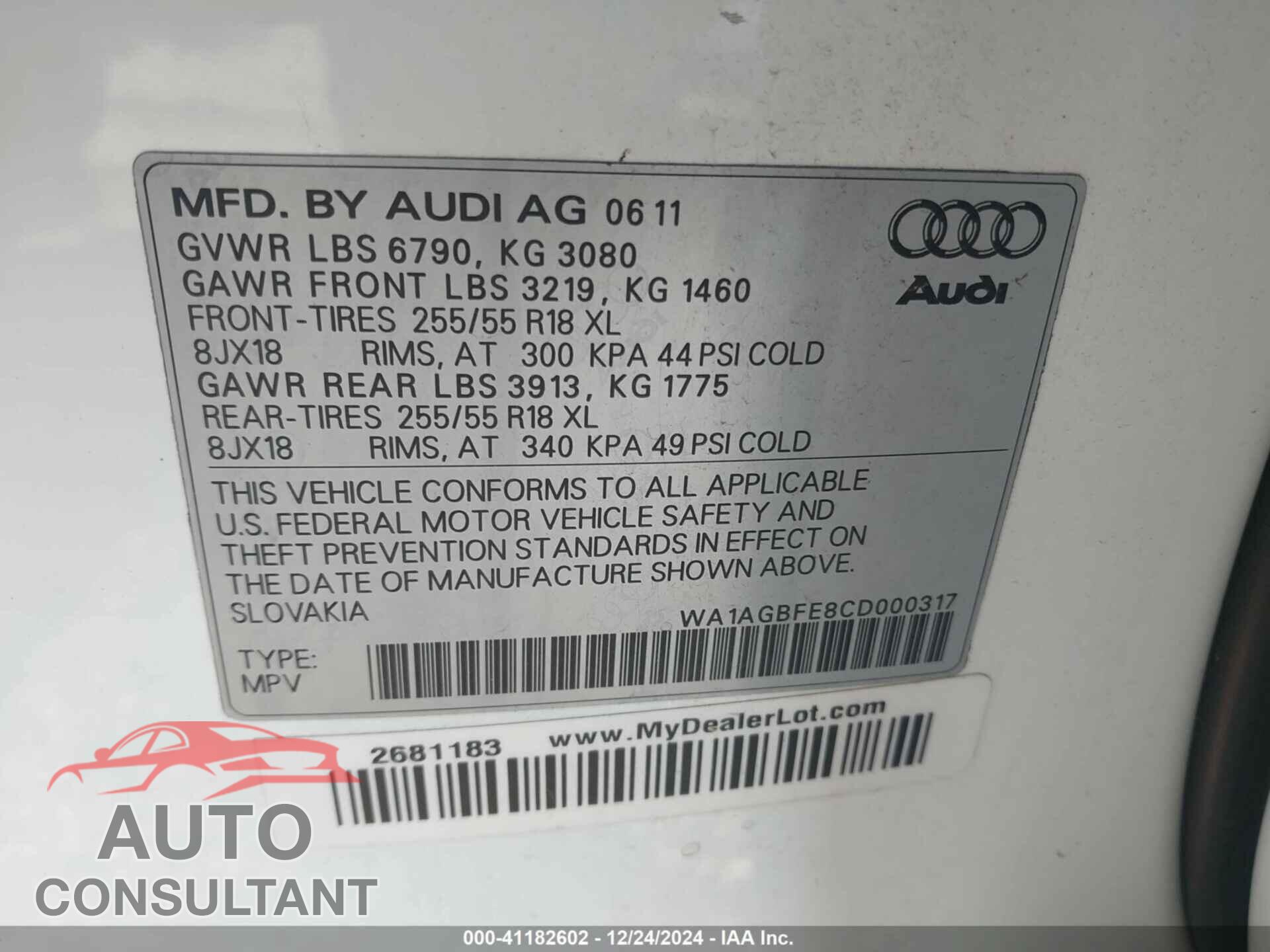 AUDI Q7 2012 - WA1AGBFE8CD000317