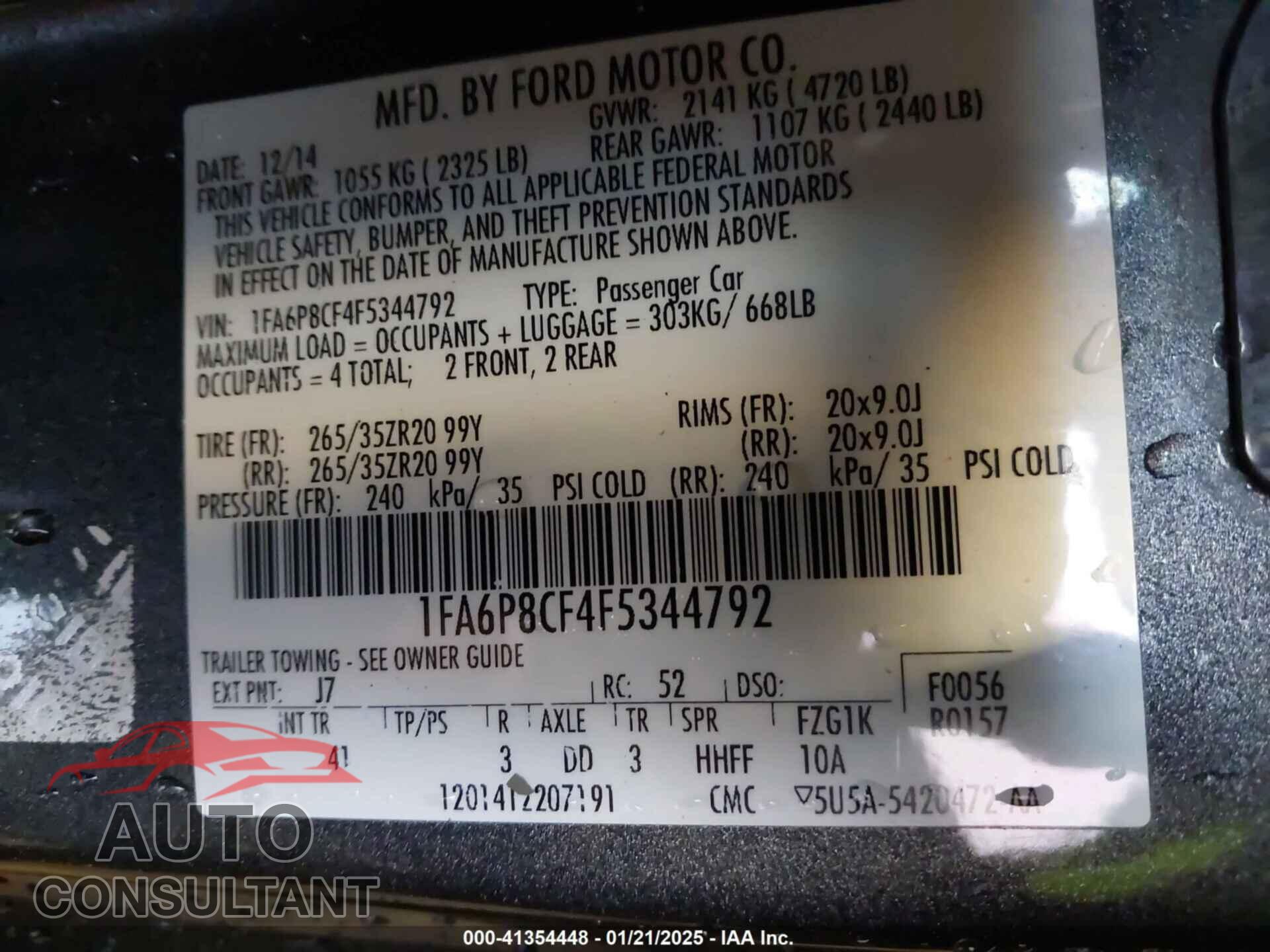 FORD MUSTANG 2015 - 1FA6P8CF4F5344792