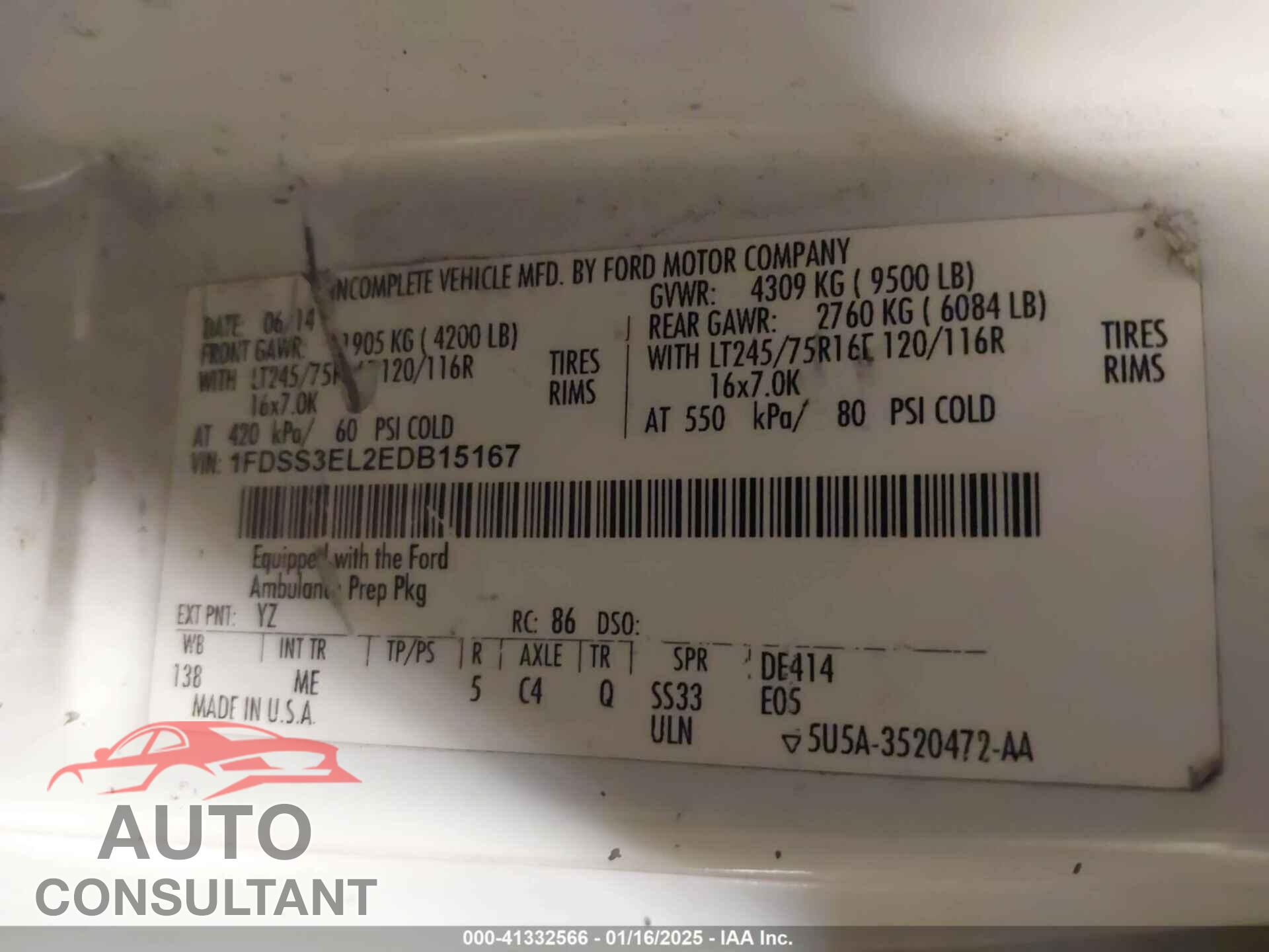 FORD E-350 SUPER DUTY 2014 - 1FDSS3EL2EDB15167