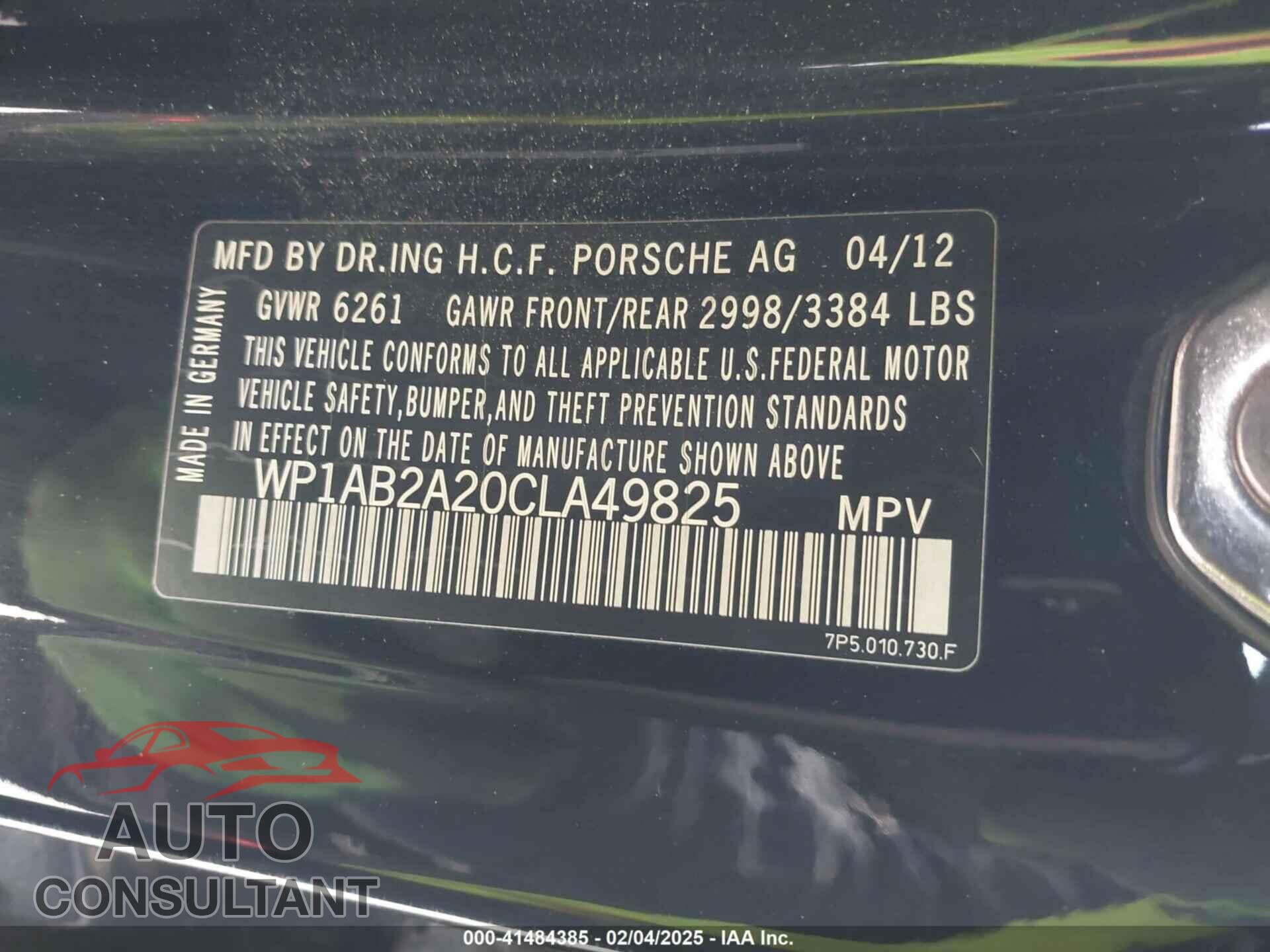 PORSCHE CAYENNE 2012 - WP1AB2A20CLA49825