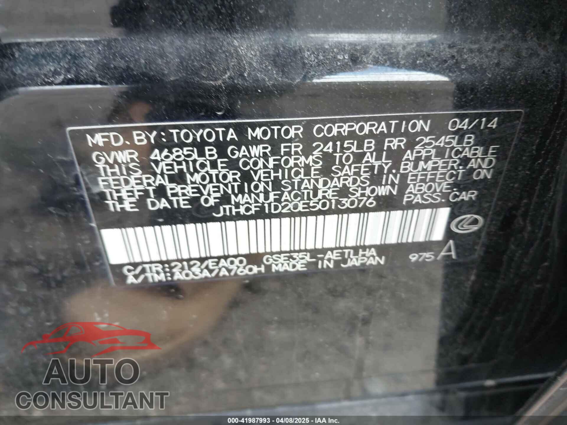 LEXUS IS 250 2014 - JTHCF1D20E5013076