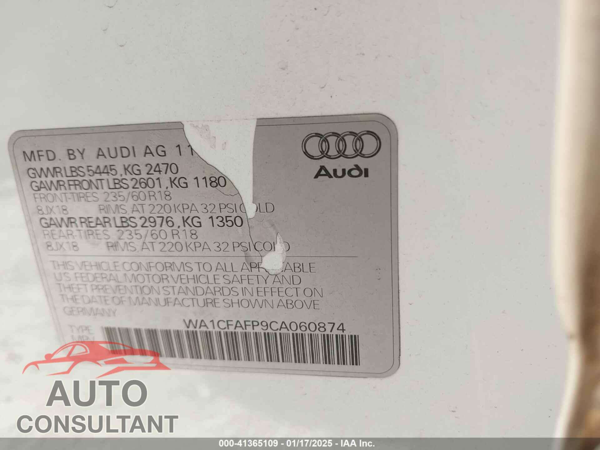 AUDI Q5 2012 - WA1CFAFP9CA060874
