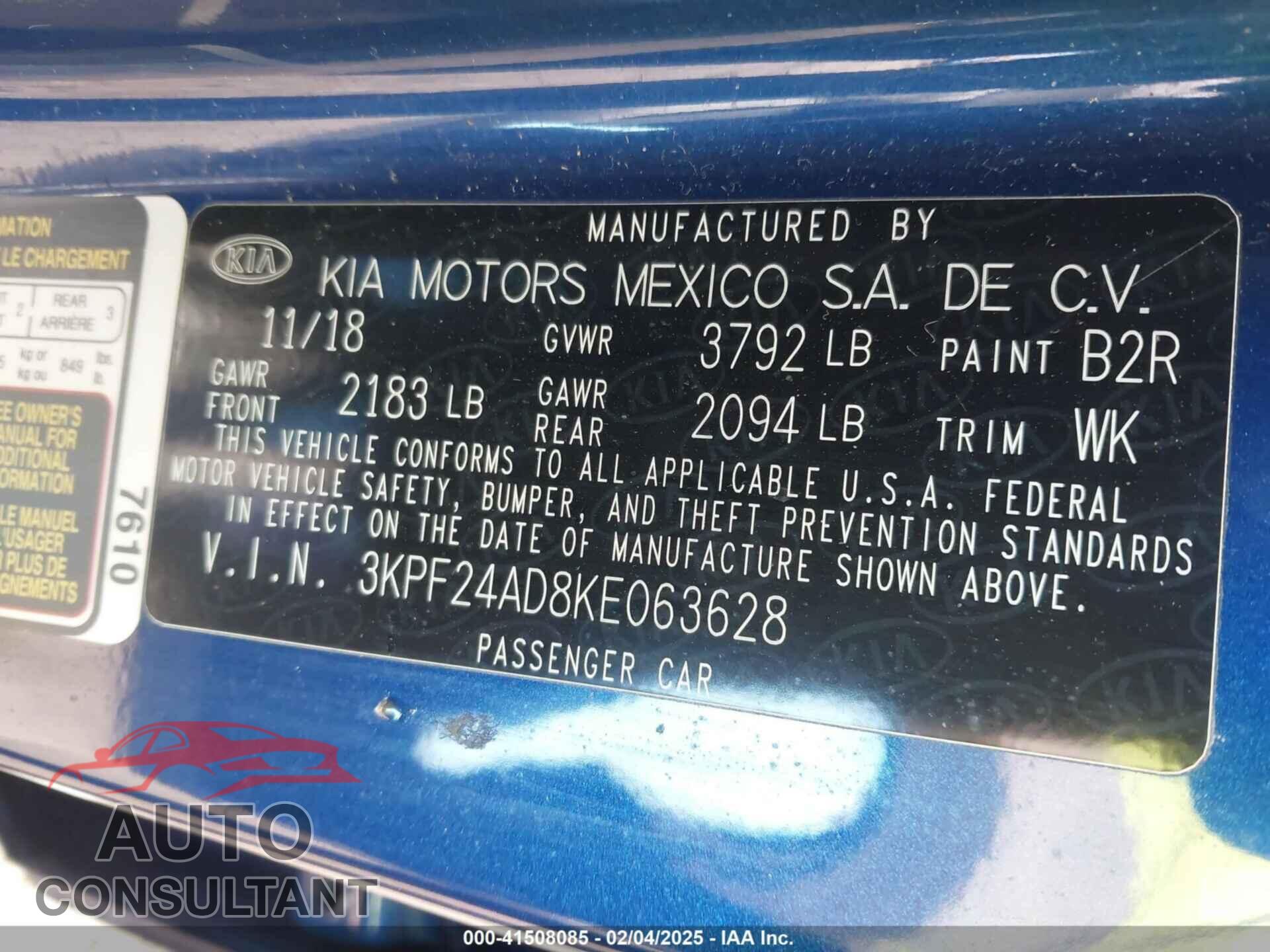 KIA FORTE 2019 - 3KPF24AD8KE063628