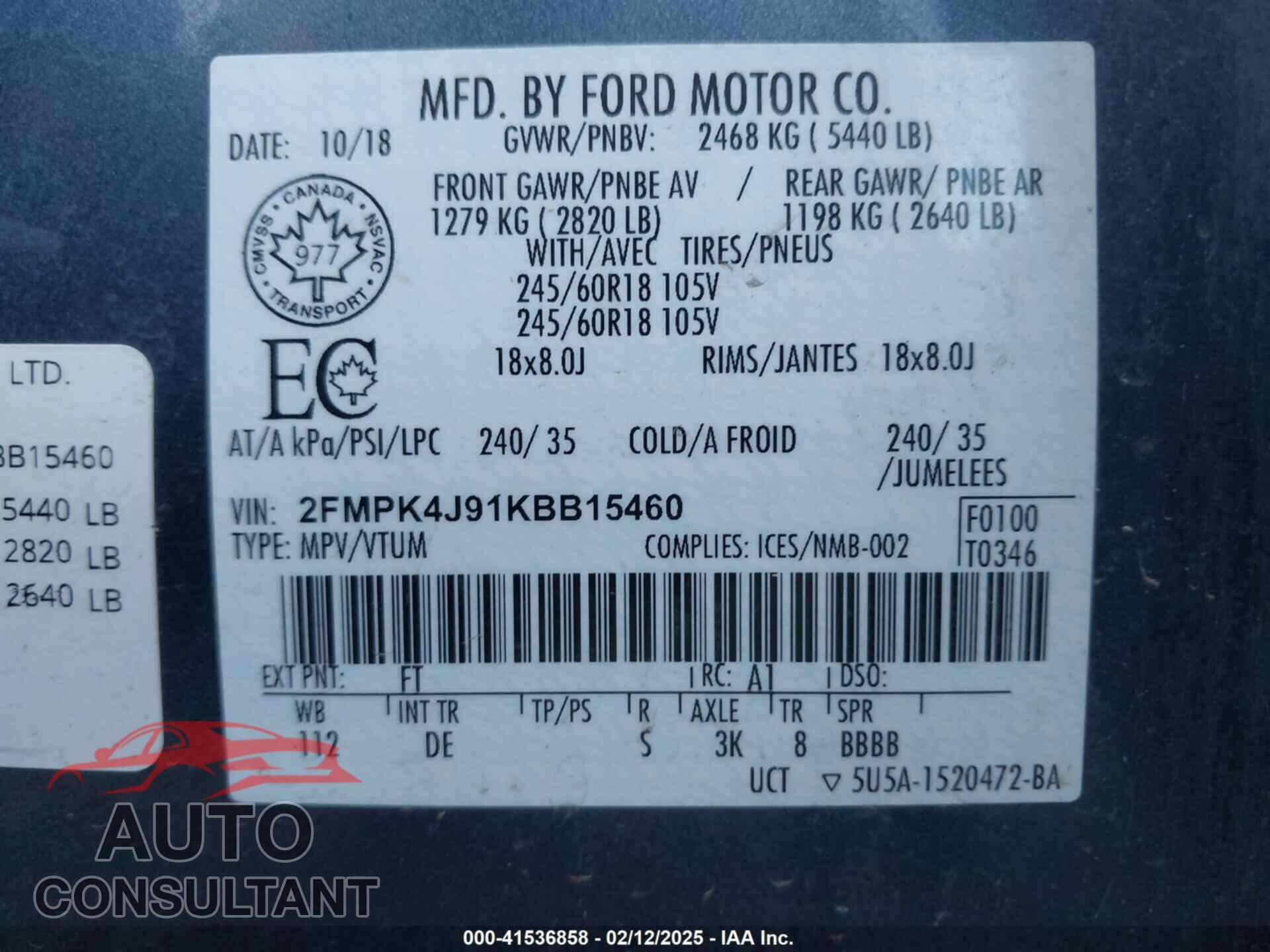 FORD EDGE 2019 - 2FMPK4J91KBB15460
