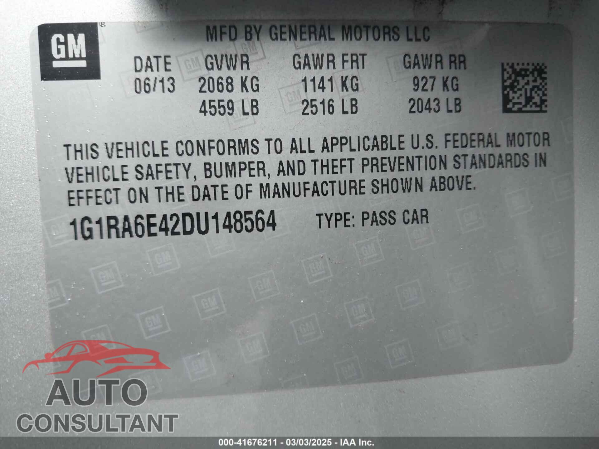 CHEVROLET VOLT 2013 - 1G1RA6E42DU148564