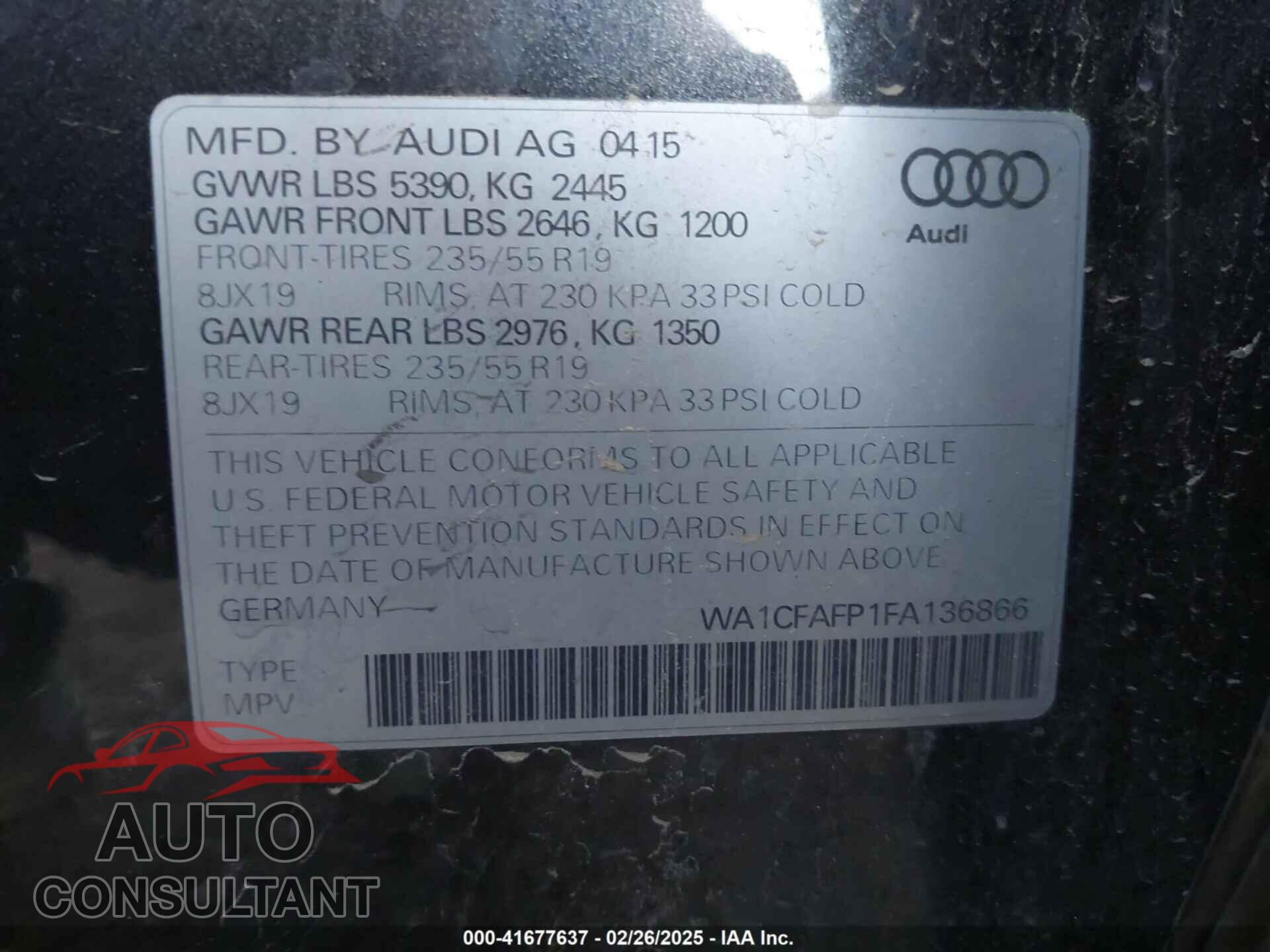 AUDI Q5 2015 - WA1CFAFP1FA136866