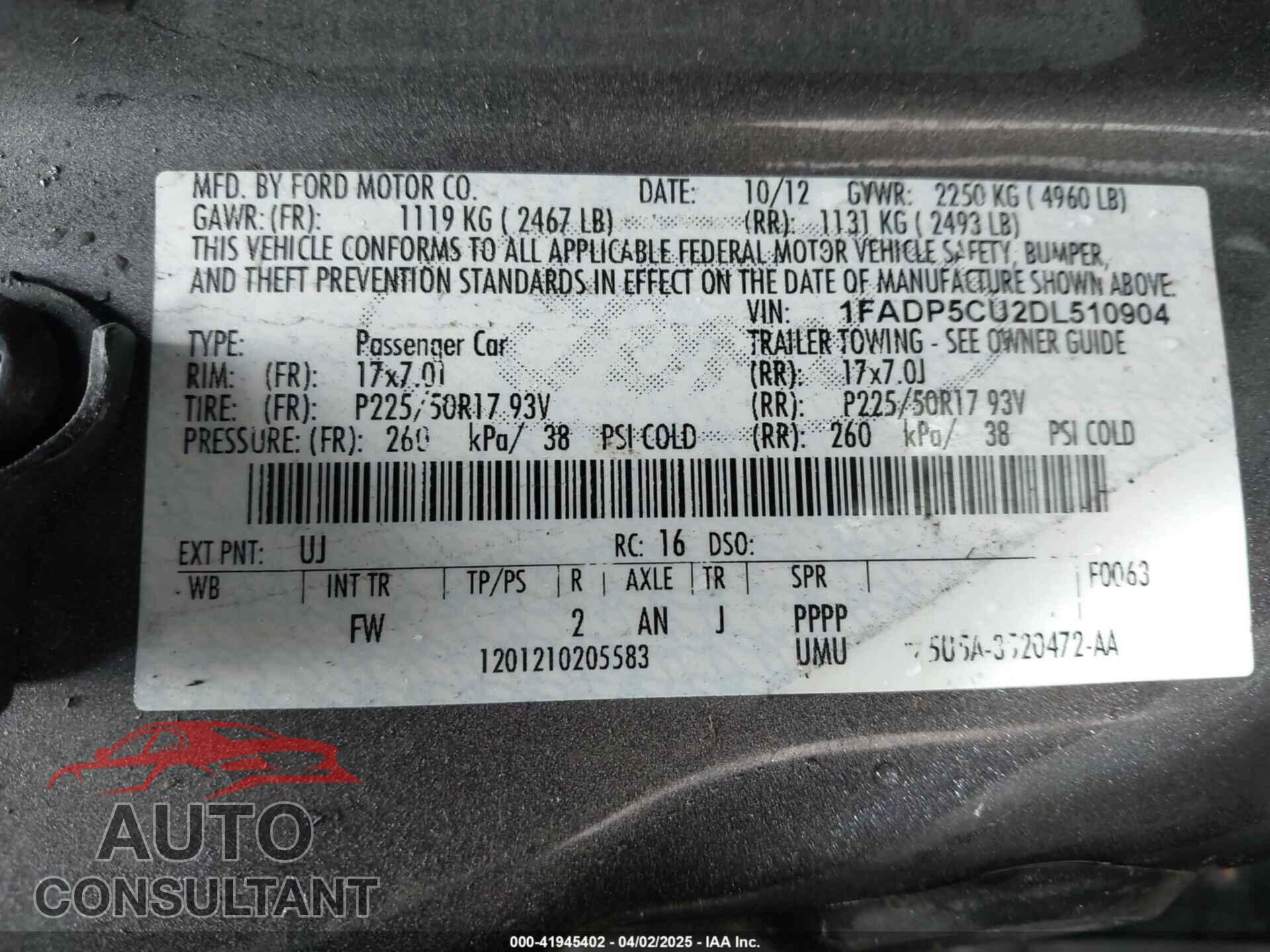 FORD C-MAX ENERGI 2013 - 1FADP5CU2DL510904