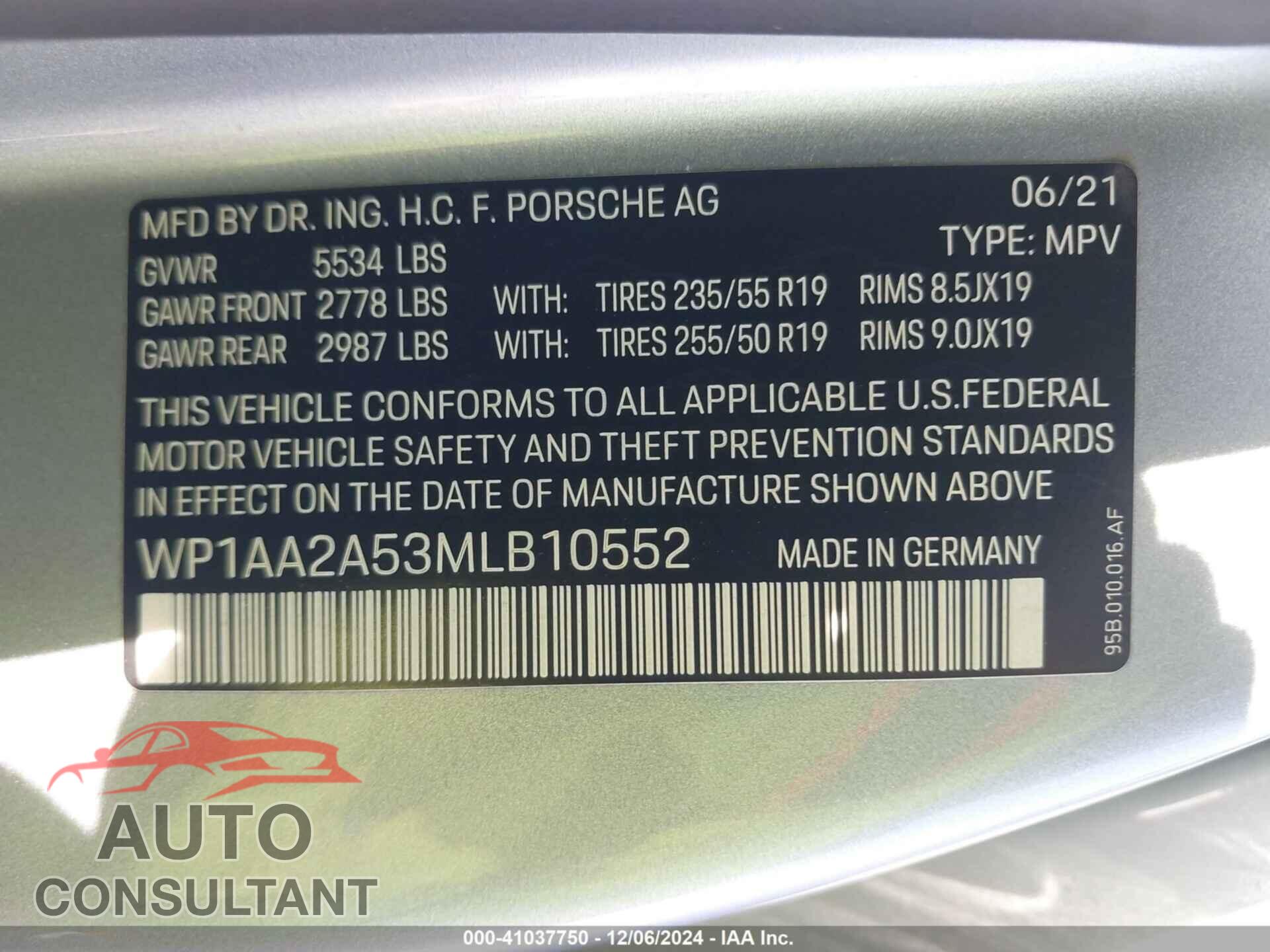 PORSCHE MACAN 2021 - WP1AA2A53MLB10552