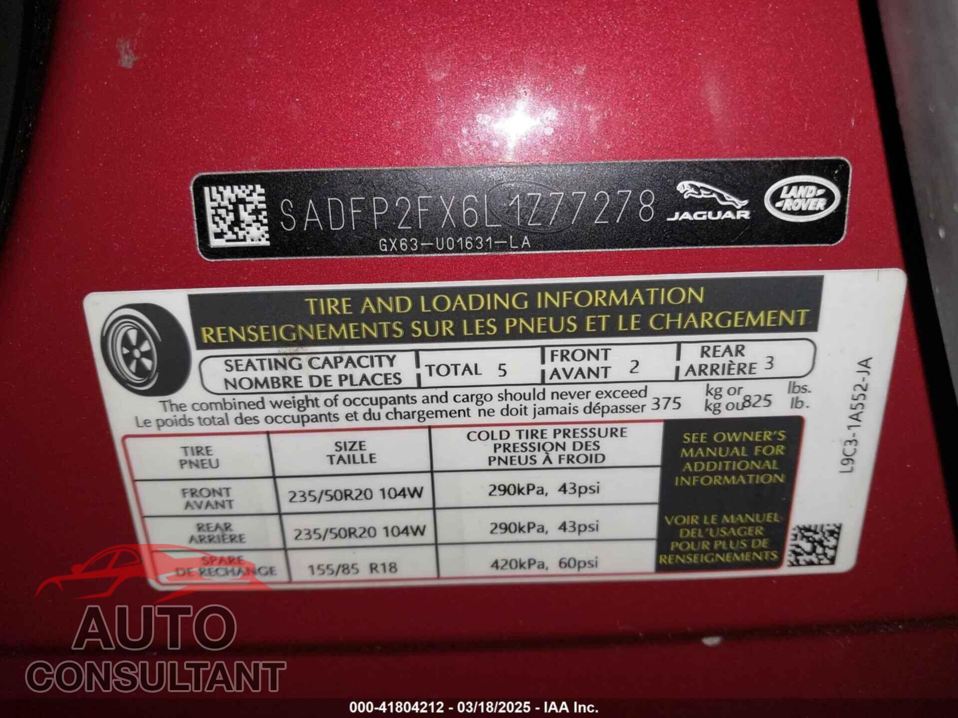 JAGUAR E-PACE 2020 - SADFP2FX6L1Z77278