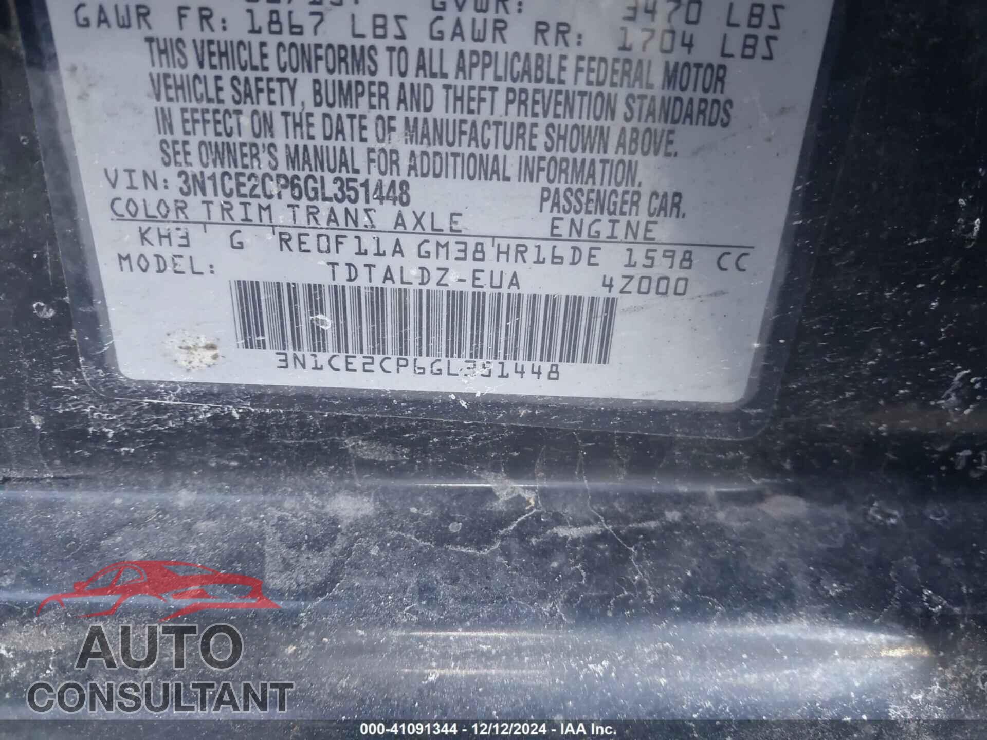 NISSAN VERSA NOTE 2016 - 3N1CE2CP6GL351448