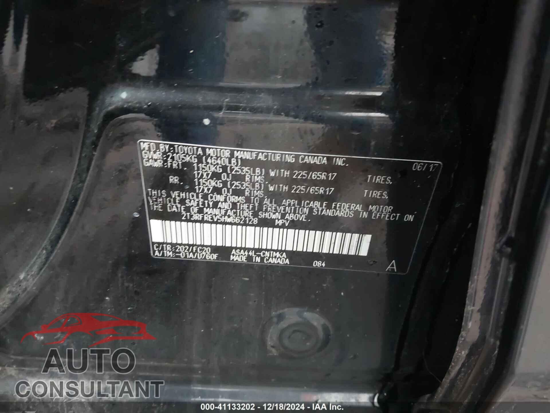TOYOTA RAV4 2017 - 2T3RFREV5HW662128