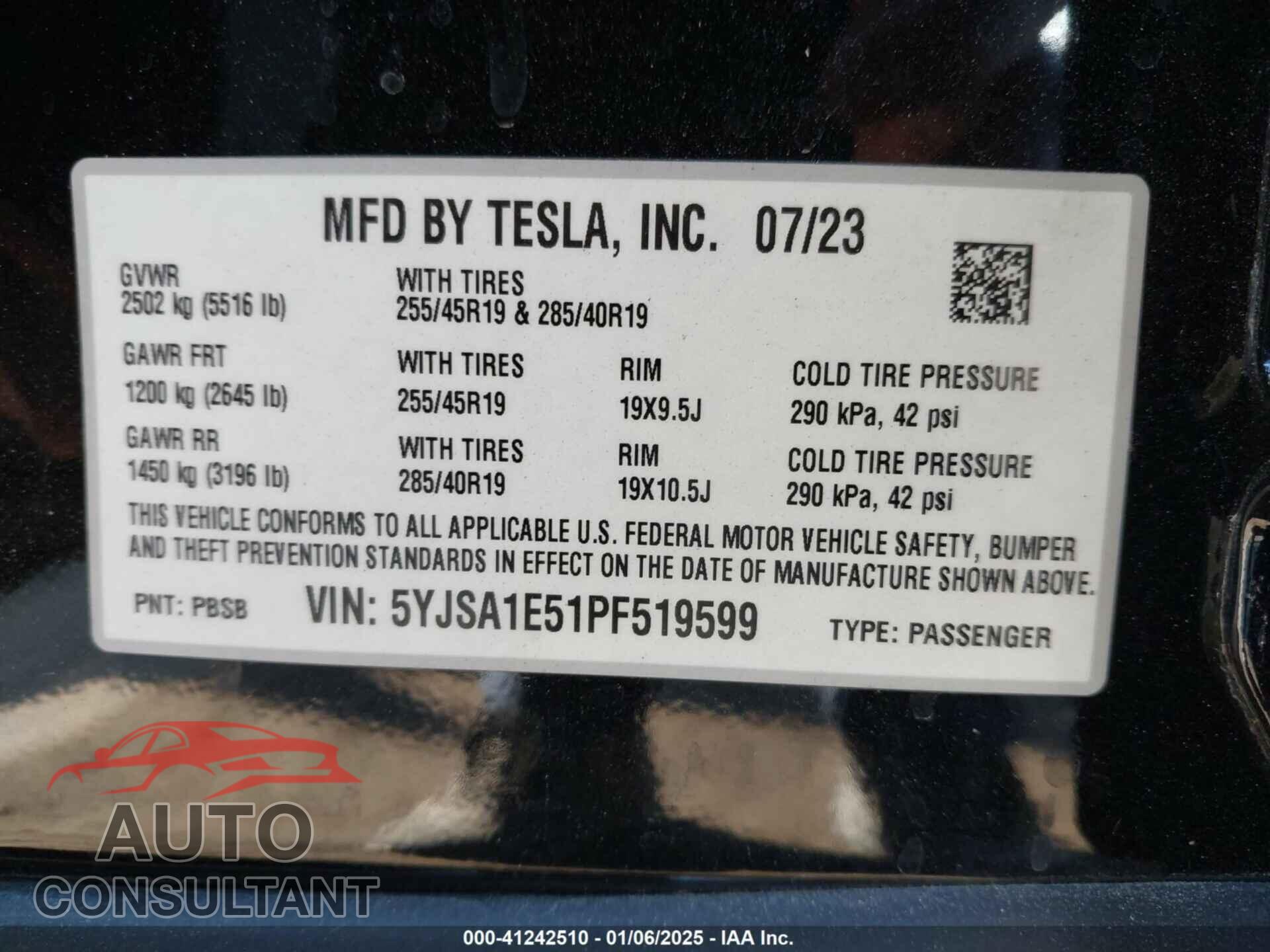 TESLA MODEL S 2023 - 5YJSA1E51PF519599
