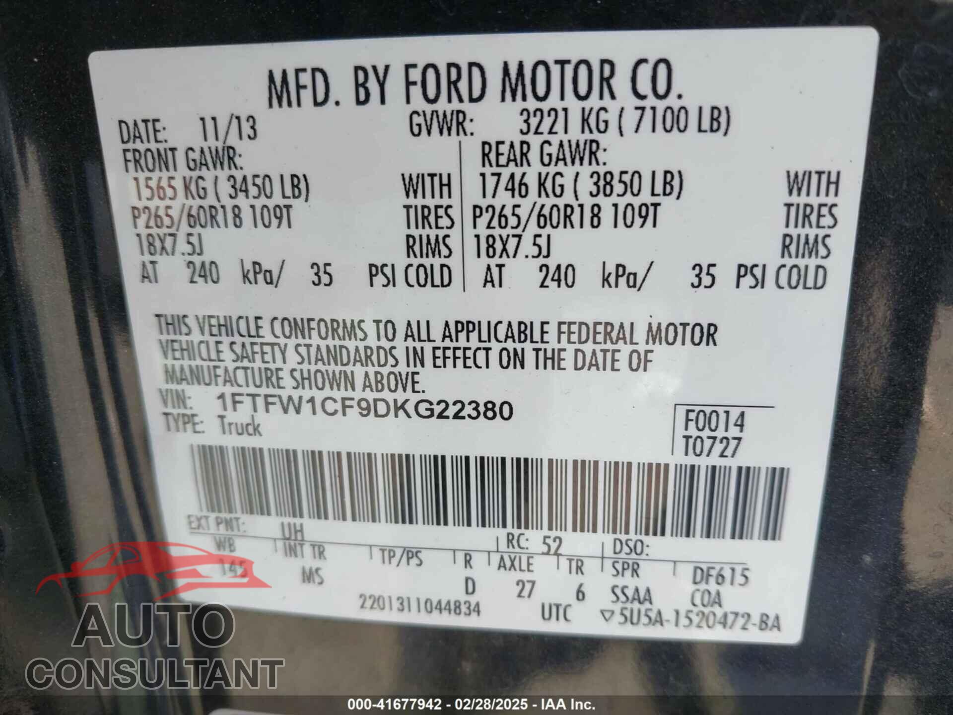 FORD F-150 2013 - 1FTFW1CF9DKG22380