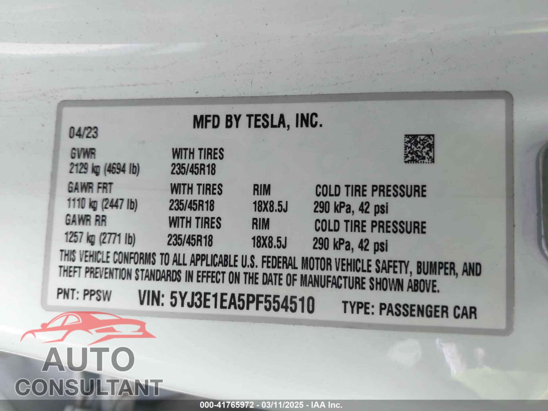 TESLA MODEL 3 2023 - 5YJ3E1EA5PF554510