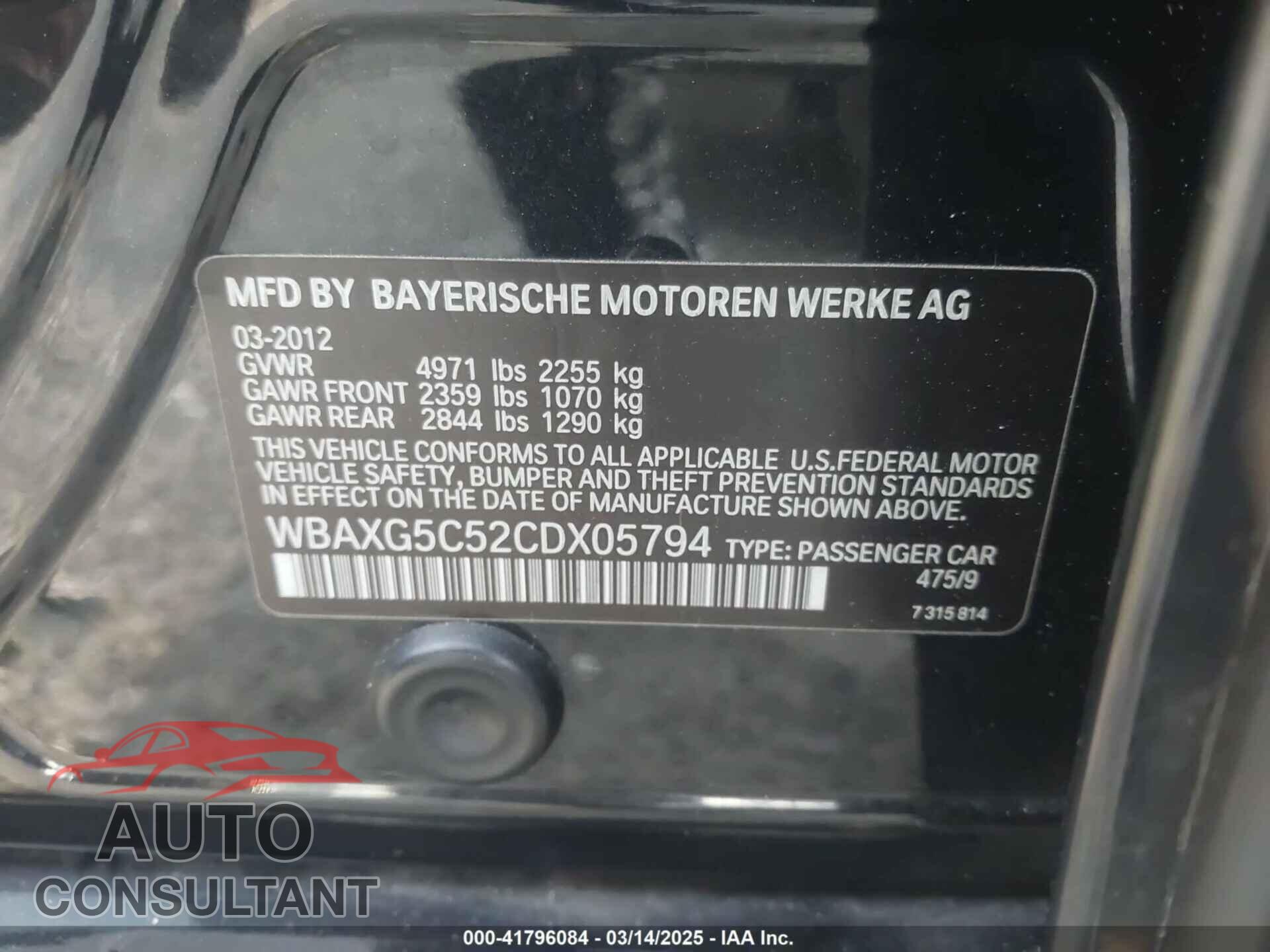 BMW 528I 2012 - WBAXG5C52CDX05794